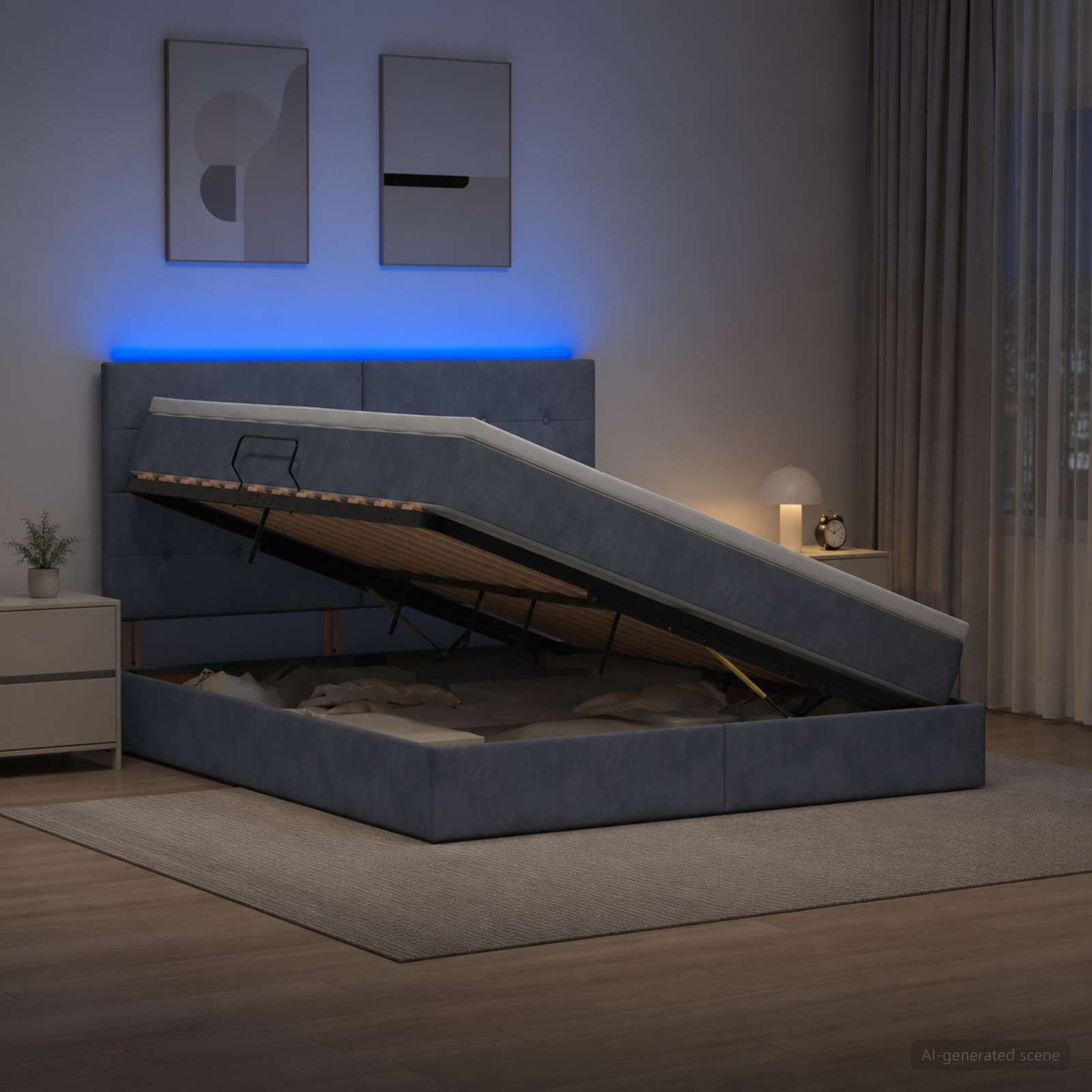 vidaXL LED Κρεβάτι αποθήκευσης με στρώμα Σκούρο Γκρι 180 x 200 cm