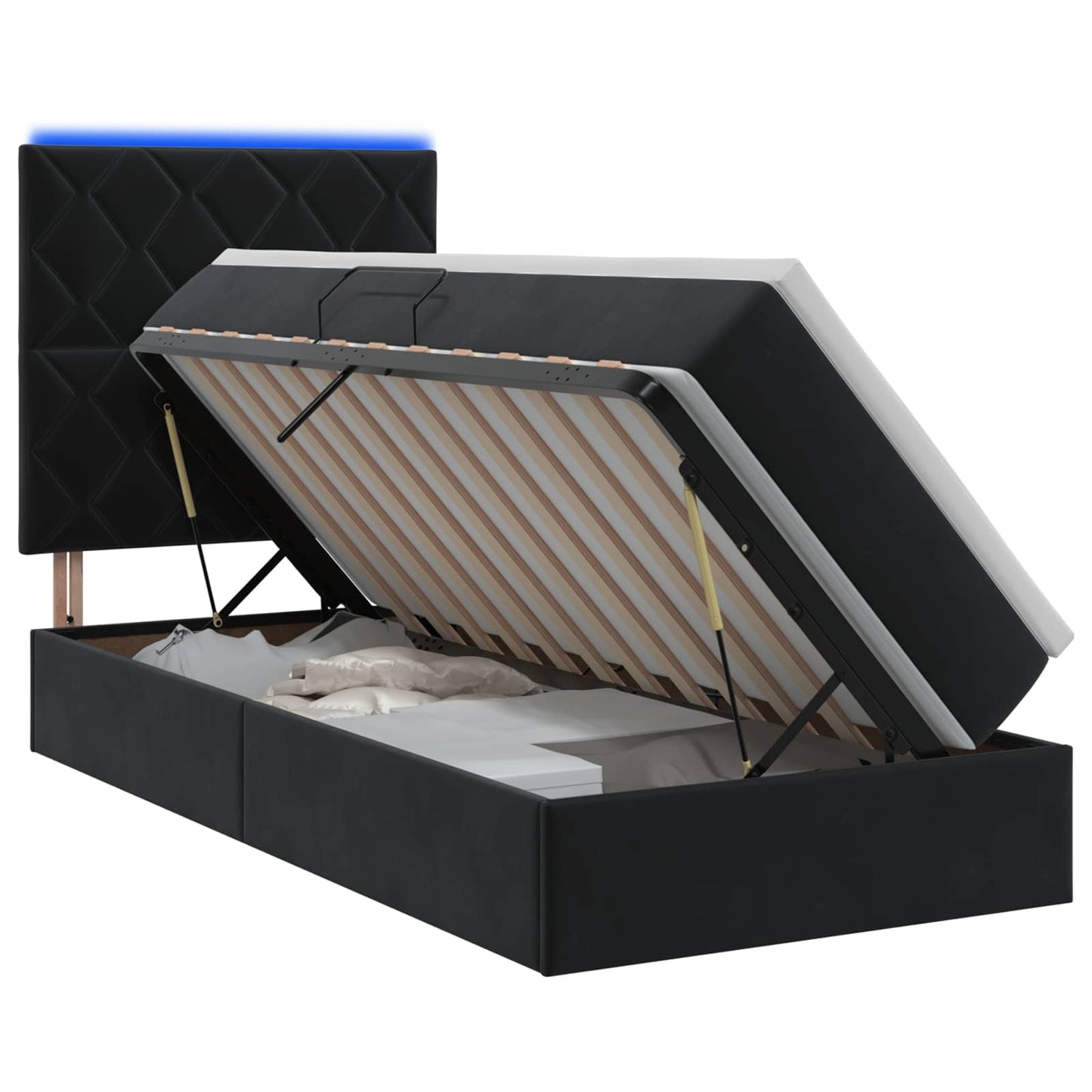vidaXL LED Κρεβάτι αποθήκευσης με στρώμα Μαύρο 90 x 200 cm Βελούδο