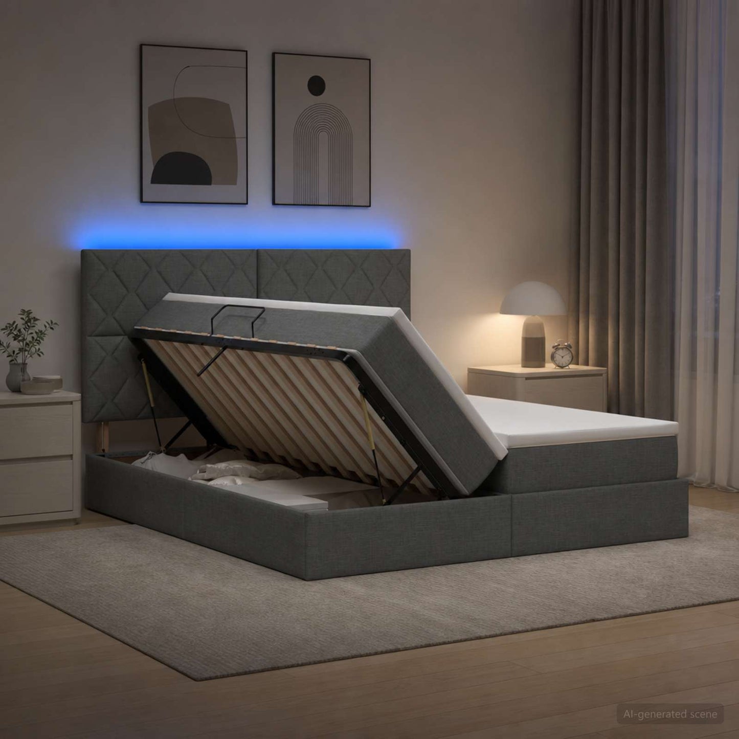 vidaXL LED Κρεβάτι αποθήκευσης με στρώμα Σκούρο Γκρι 180 x 200 cm