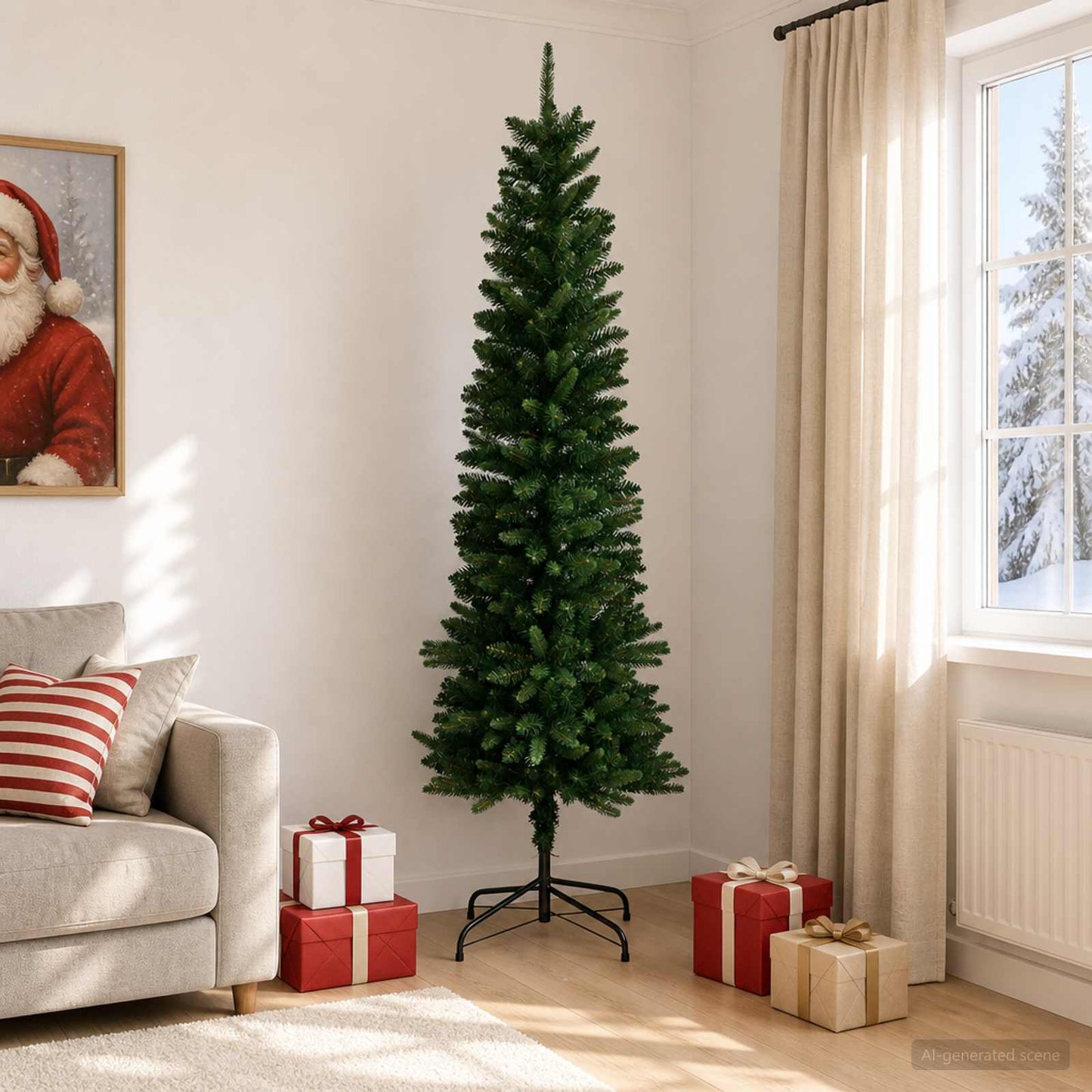 vidaXL Artificial Slim Christmas Tree 240 εκ. ΠΕ και PVC Πράσινο