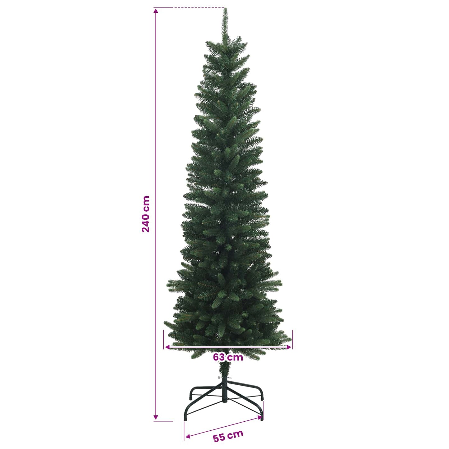 vidaXL Artificial Slim Christmas Tree 240 εκ. ΠΕ και PVC Πράσινο