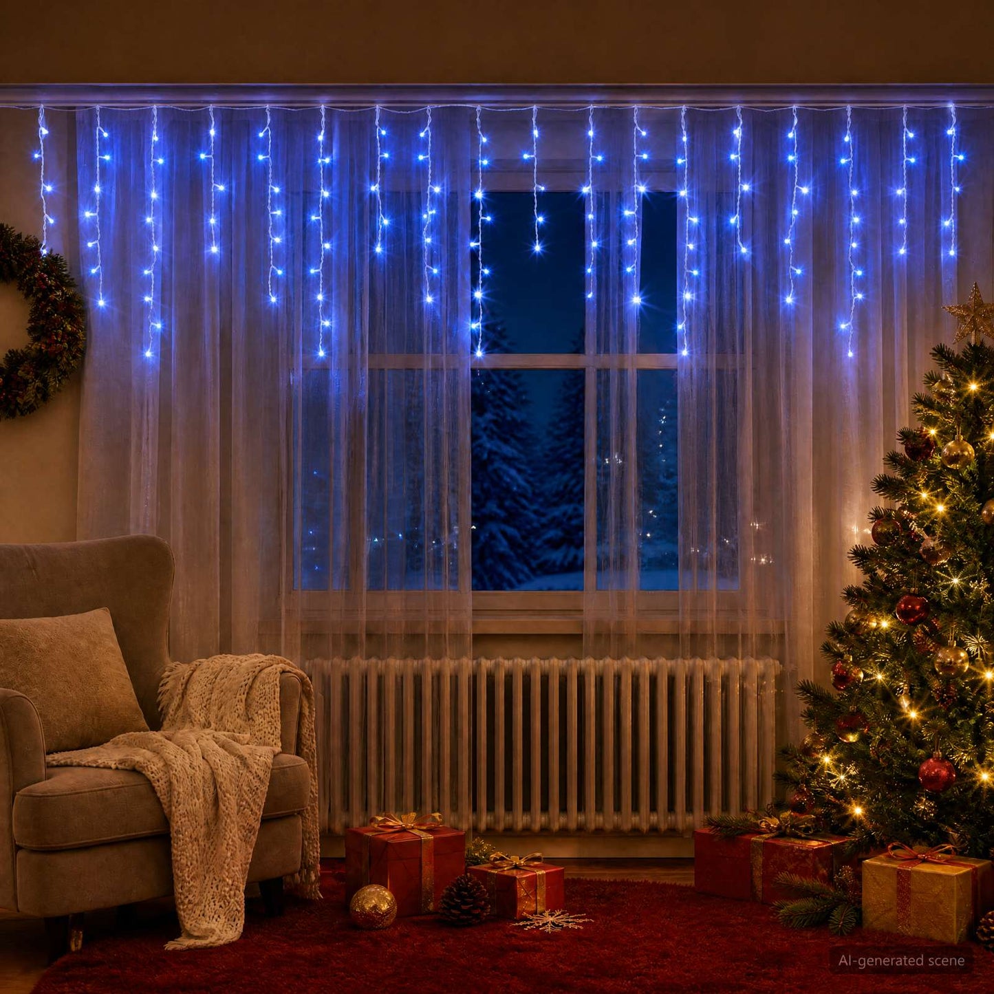 vidaXL Φωτάκια κουρτίνα 210 LED Μπλε 500 x 72 cm