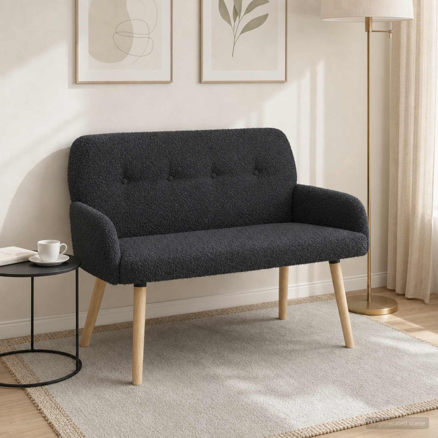 vidaXL Διθέσιος καναπές με πόδια από μασίφ ξύλο Σκούρο Γκρι Μπουκλέ
