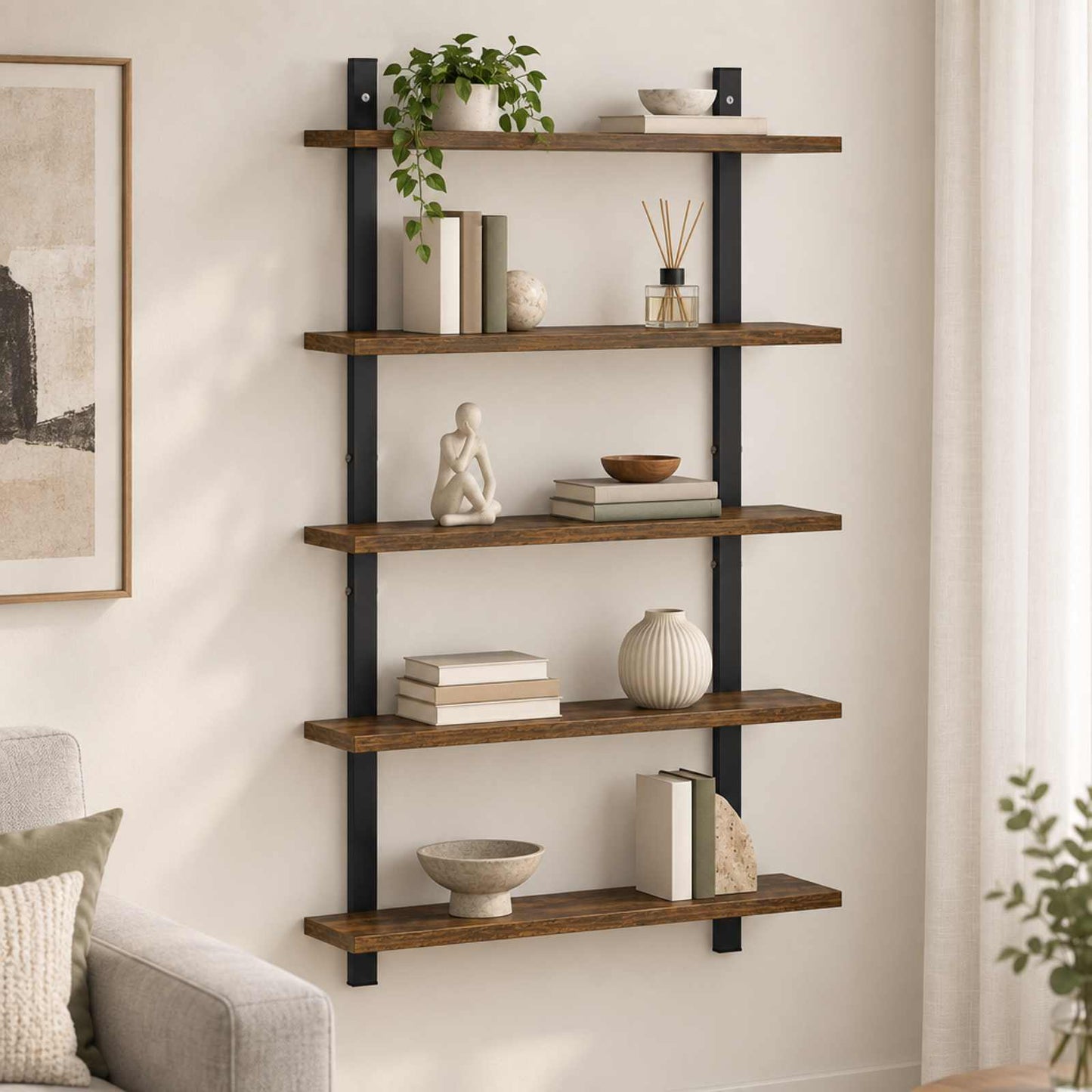 vidaXL Ράφι Τοίχου Καπνισμένο Ξύλο Δρυός 60.5 x 13.5 x 102.5 cm