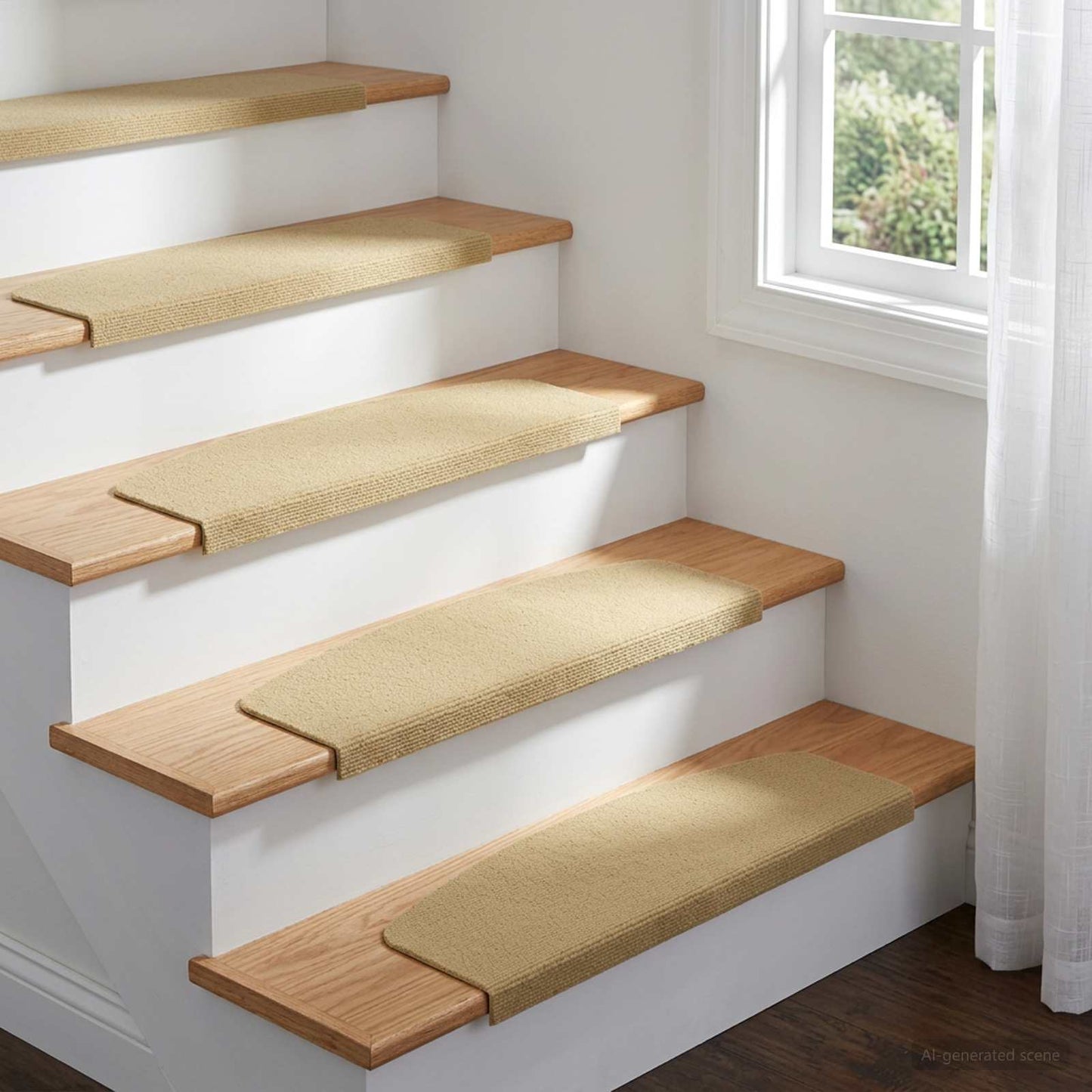 vidaXL Πατάκια σκάλας 15 τμχ. 56 x 17 x 3 cm Μπεζ Πολυεστέρας