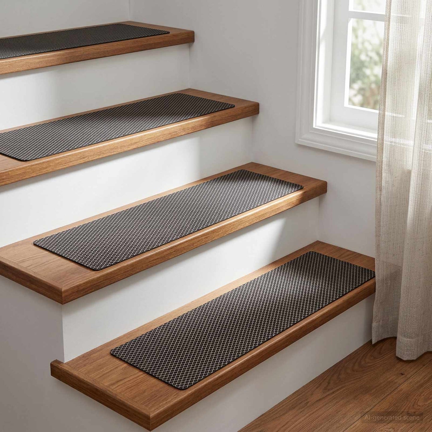 vidaXL Πατάκια σκάλας 15 τμχ. 76 x 20 cm Μαύρο σχέδιο πλέγματος