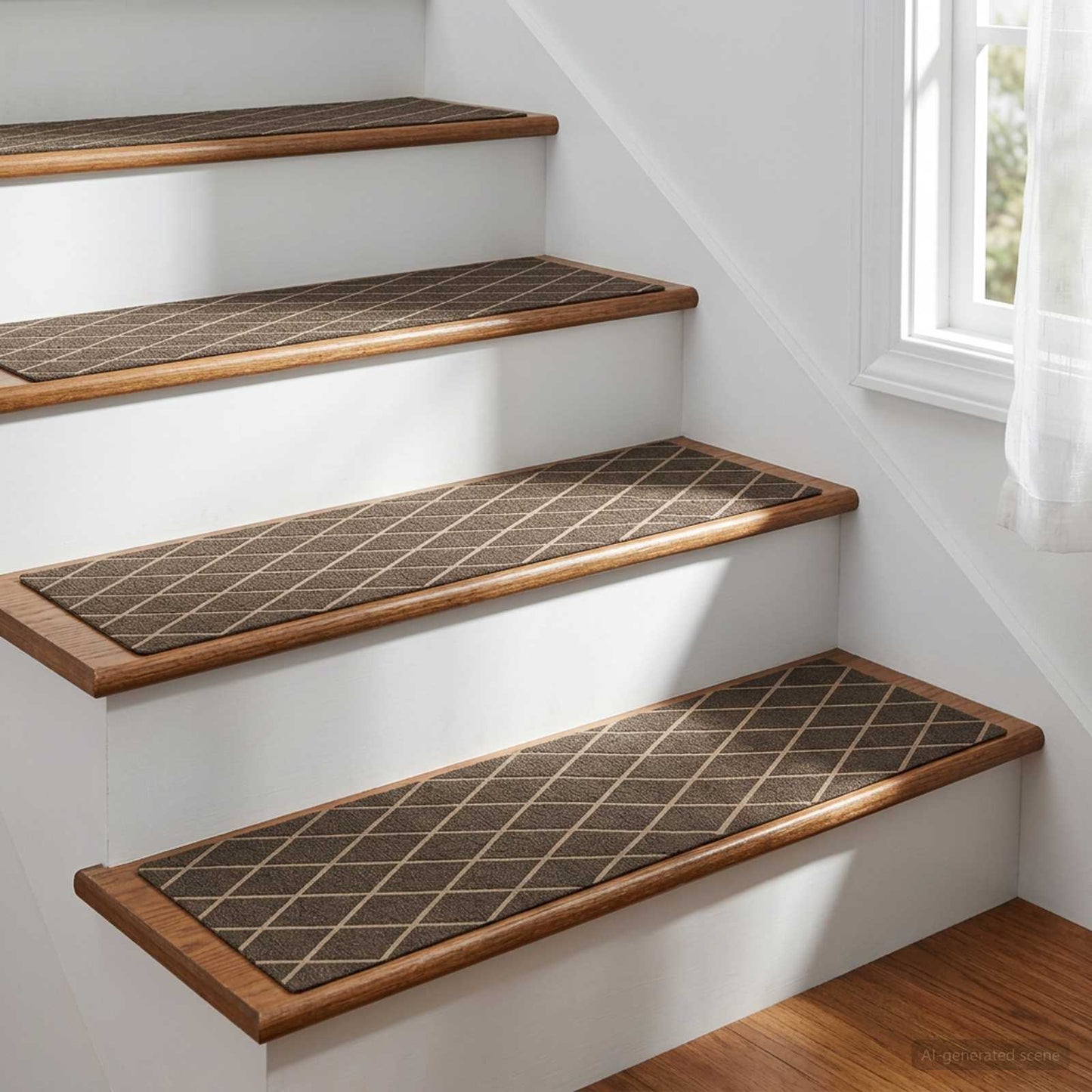 vidaXL Πατάκια σκάλας 15 τμχ. 76 x 20 cm Μαύρο διαμαντένιο σχέδιο