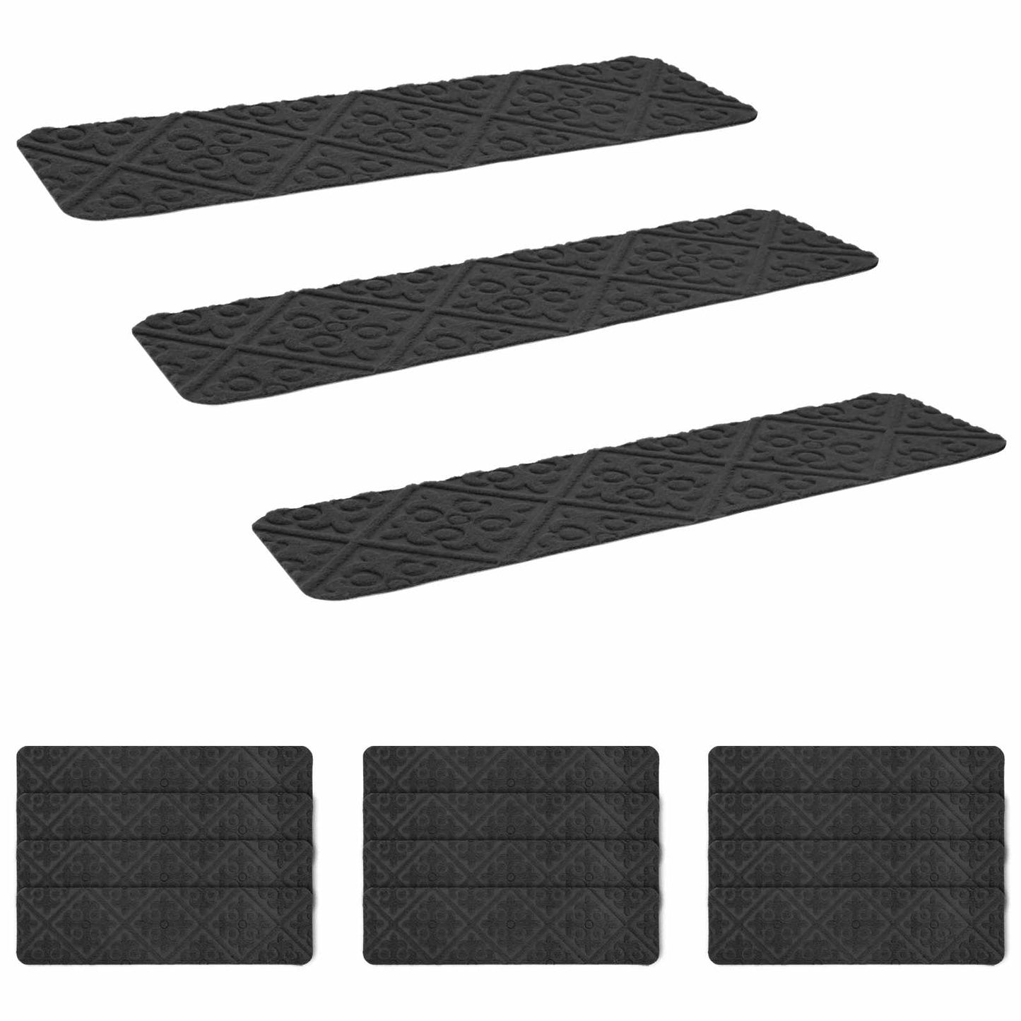 vidaXL Πατάκια σκάλας 15 τμχ. 76 x 20 cm Σκούρο Γκρι Πολυεστέρας