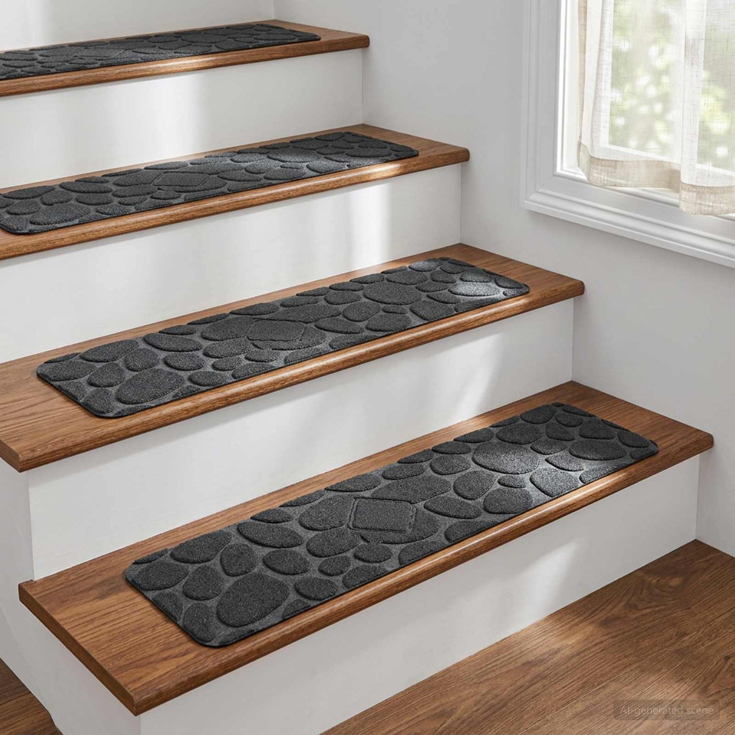 vidaXL Πατάκια σκάλας 15 τμχ. 76 x 20 cm Σκούρο Γκρι Πολυεστέρας