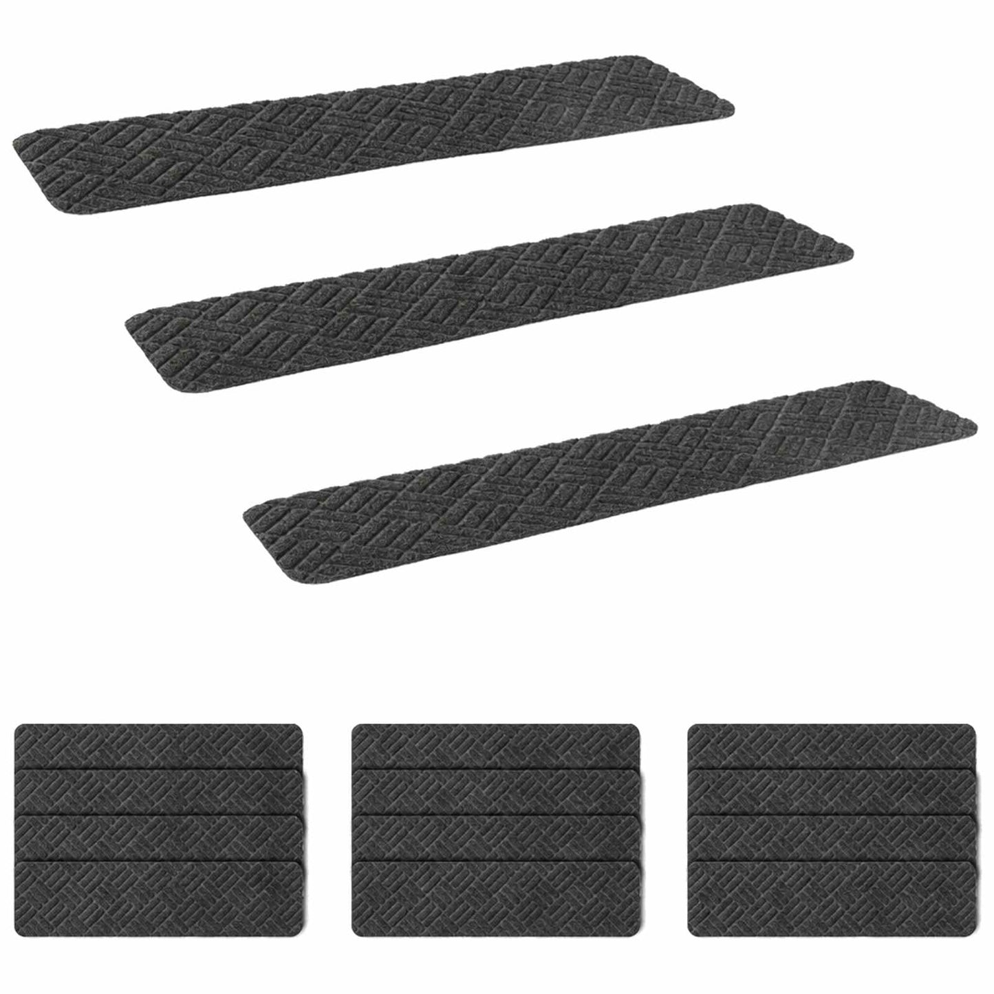 vidaXL Πατάκια σκάλας 15 τμχ. 76 x 20 cm Σκούρο Γκρι Πολυεστέρας