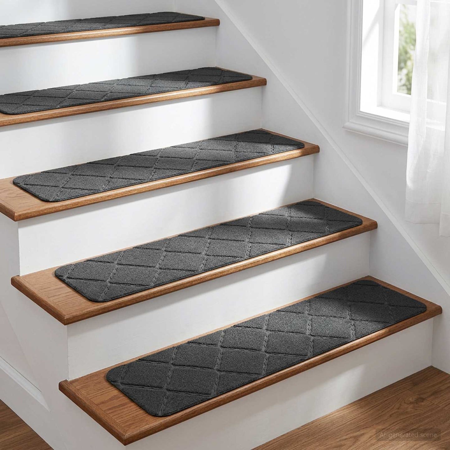 vidaXL Πατάκια σκάλας 15 τμχ. 76 x 20 cm Σκούρο Γκρι Πολυεστέρας