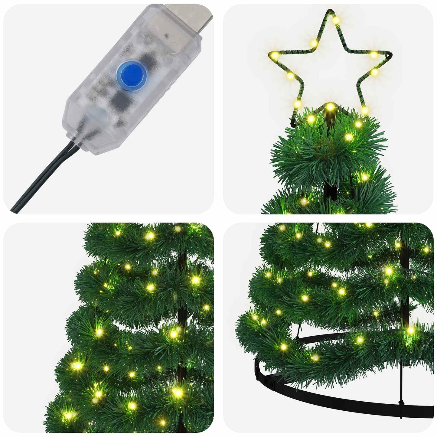 vidaXL Χριστουγεννιάτικο δέντρο με tinsel, LED και βάση EKENAS 180 εκ.