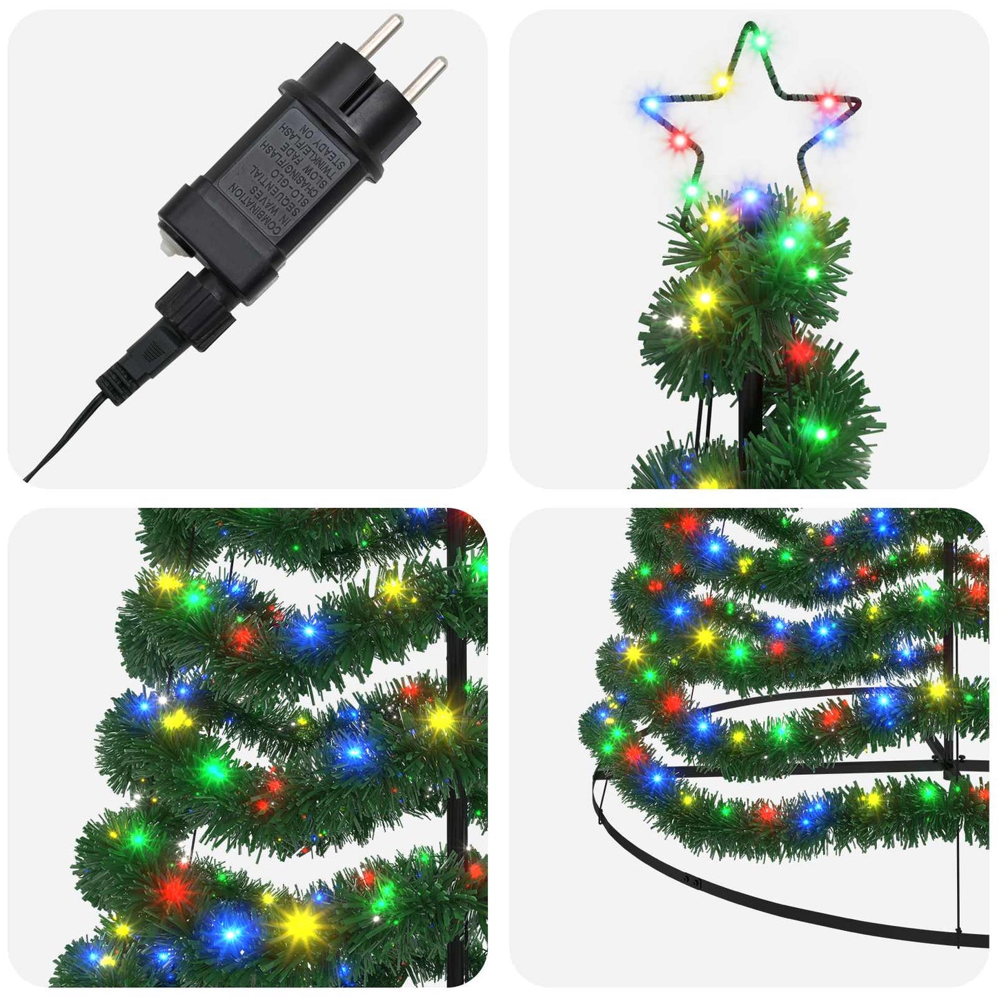 vidaXL Χριστουγεννιάτικο δέντρο με tinsel, LED και βάση EKENAS 400 εκ.