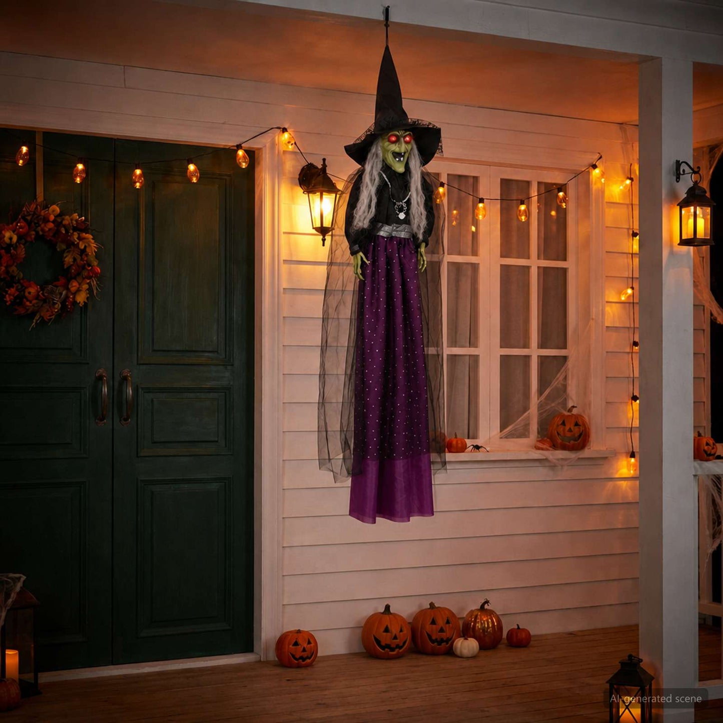 vidaXL Κρεμαστή μάγισσα Halloween SPOOKA Μοβ 30 x 133 cm