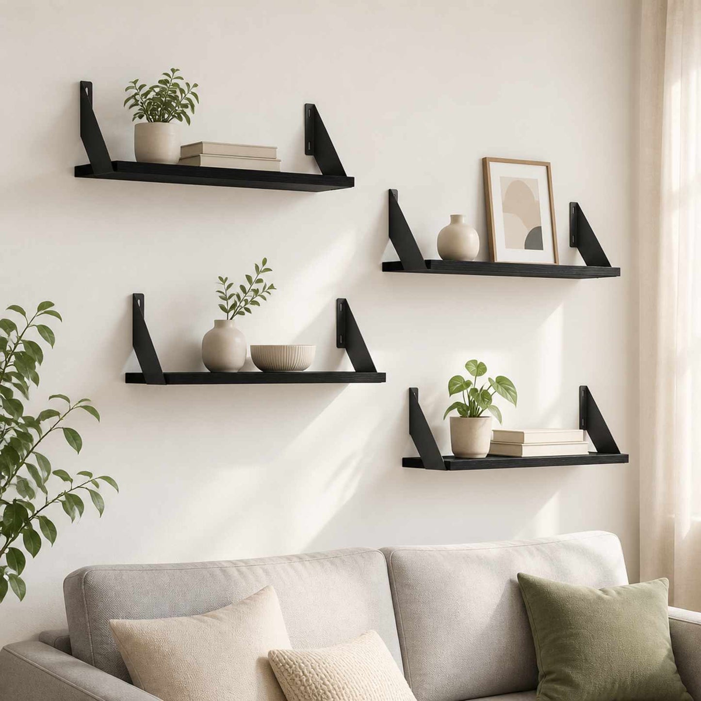 vidaXL Ράφια Τοίχου 4 τμχ. Μαύρη Δρυς 50 x 20 x 17 cm