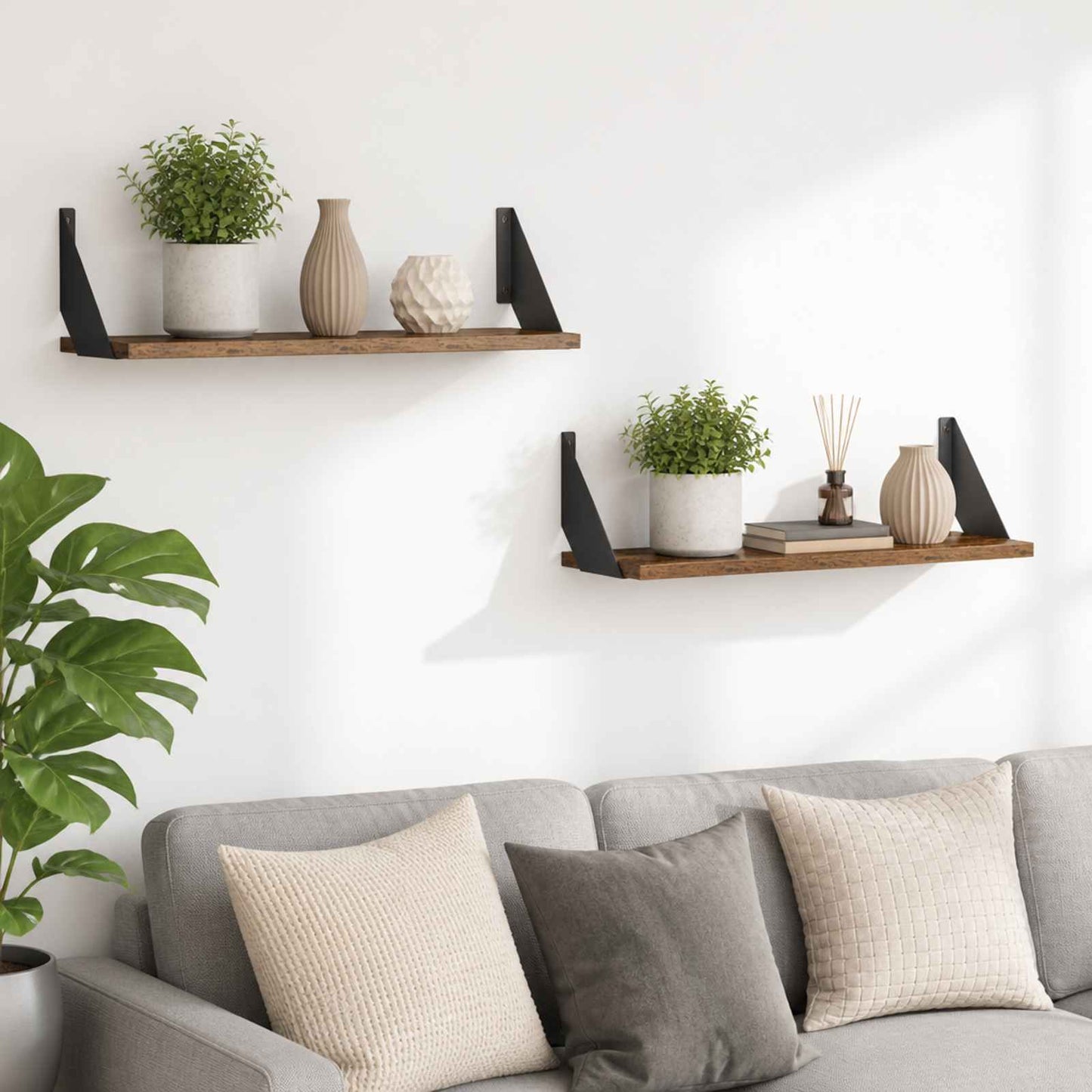 vidaXL Ράφια Τοίχου 2 τμχ. Παλαιωμένο ξύλο 50 x 20 x 17 cm