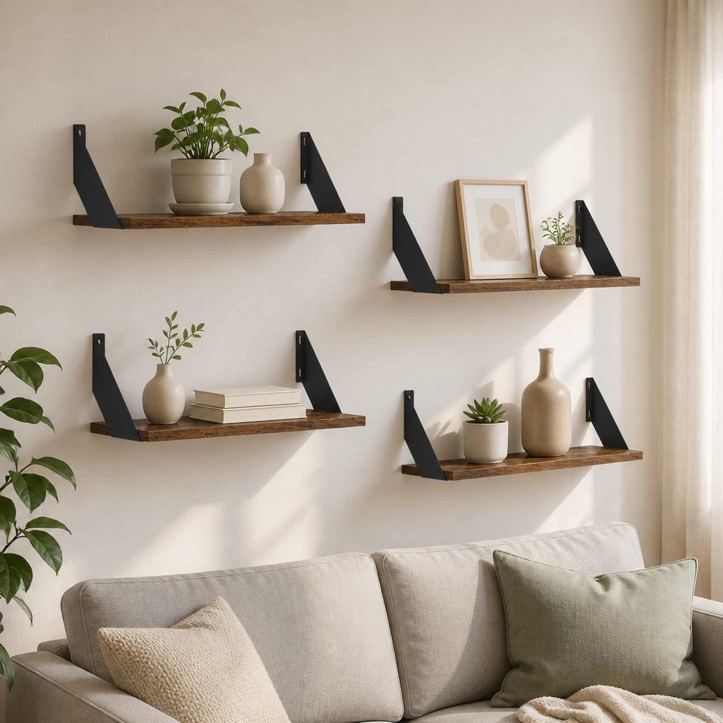 vidaXL Ράφια Τοίχου 4 τμχ. Παλαιωμένο ξύλο 50 x 20 x 17 cm