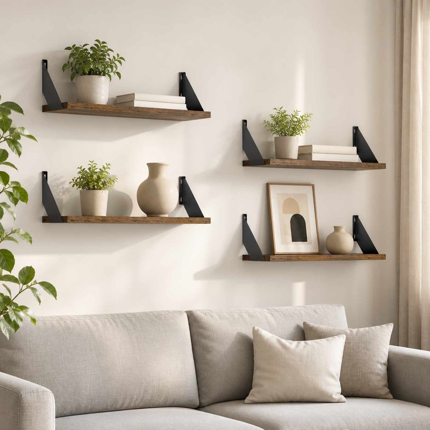 vidaXL Ράφια Τοίχου 4 τμχ. Παλαιωμένο ξύλο 60 x 20 x 17 cm
