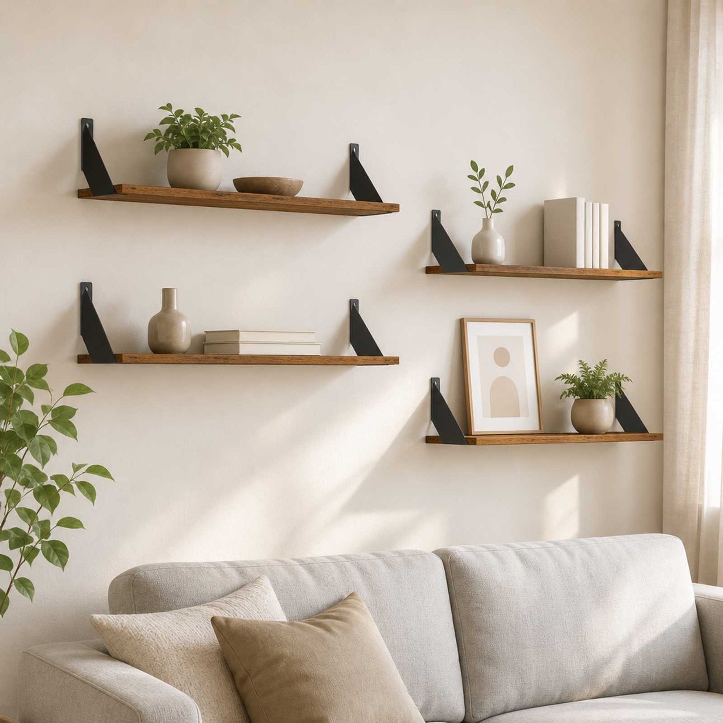vidaXL Ράφια Τοίχου 4 τμχ. Παλαιωμένο ξύλο 80 x 20 x 17 cm
