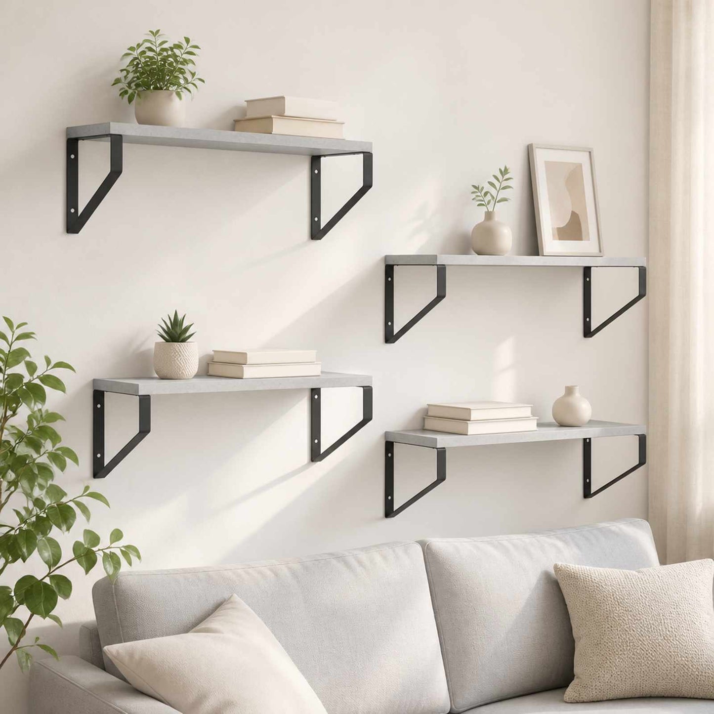 vidaXL Ράφια Τοίχου 4 τμχ. Γκρι Σκυροδέματος 50 x 16 x 15,5 cm
