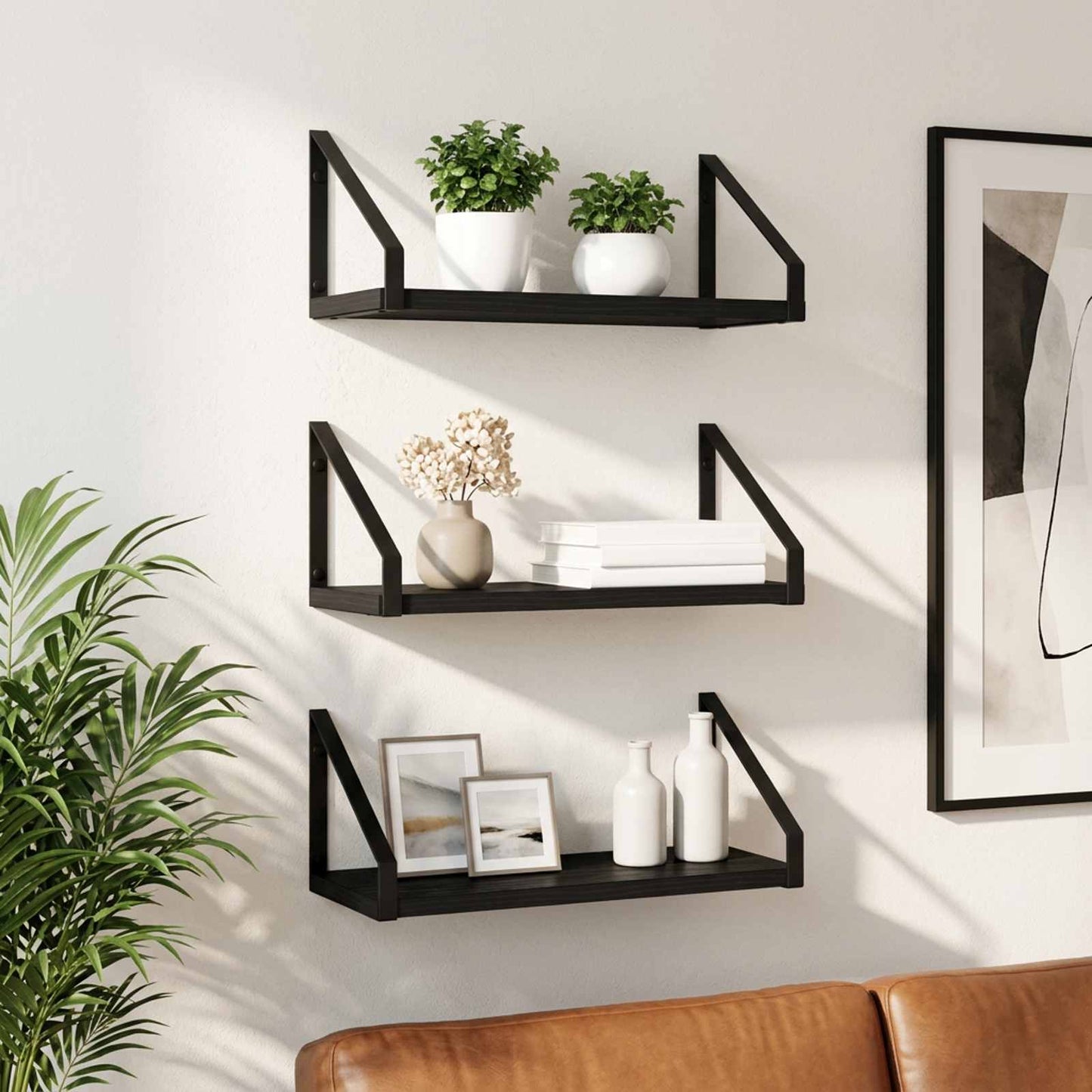 vidaXL Ράφια Τοίχου 3 τμχ. Μαύρη Δρυς 40 x 16 x 15,5 cm