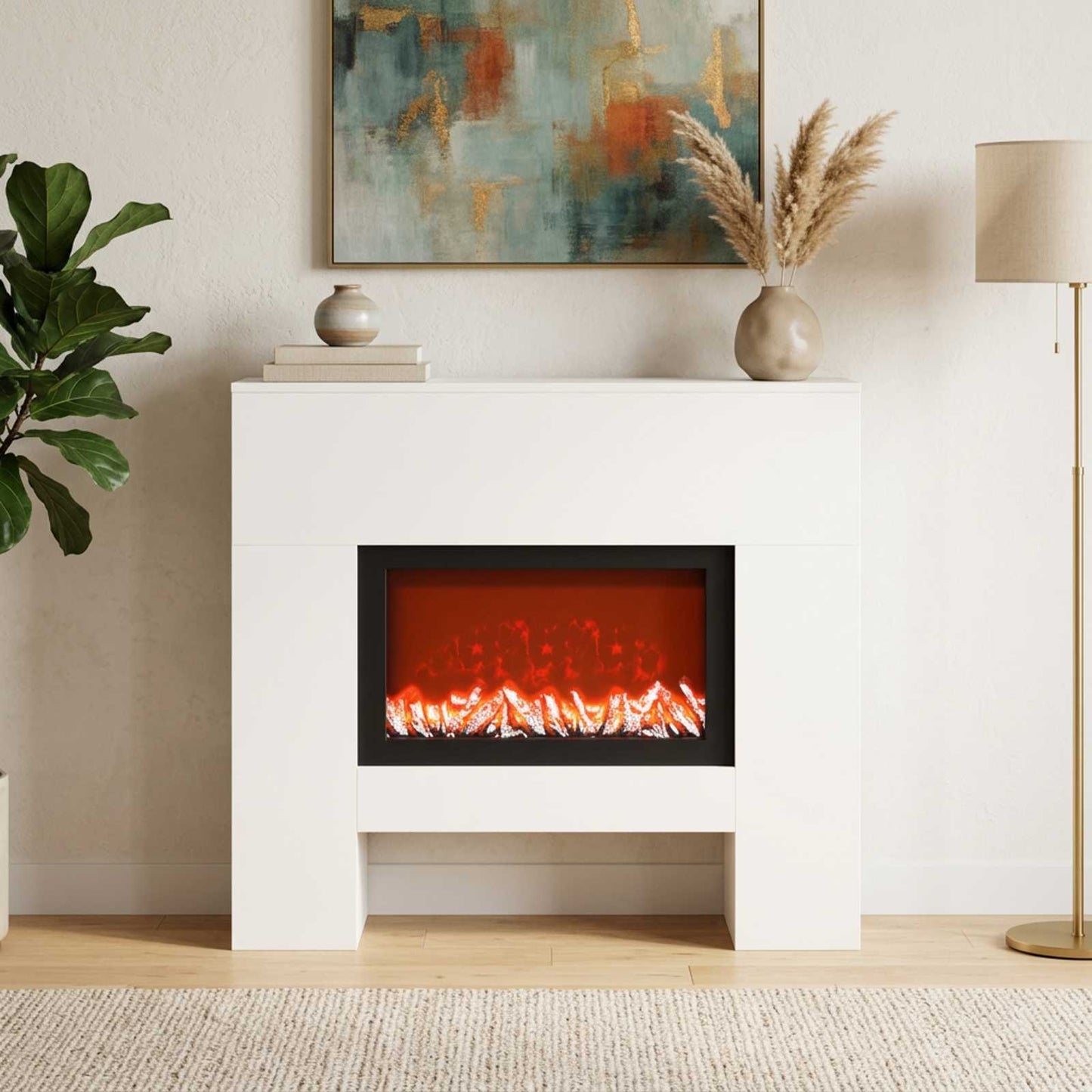 vidaXL Ηλεκτρικό τζάκι Λευκό 100 x 24,5 x 90 cm Επεξεργασμένο ξύλο