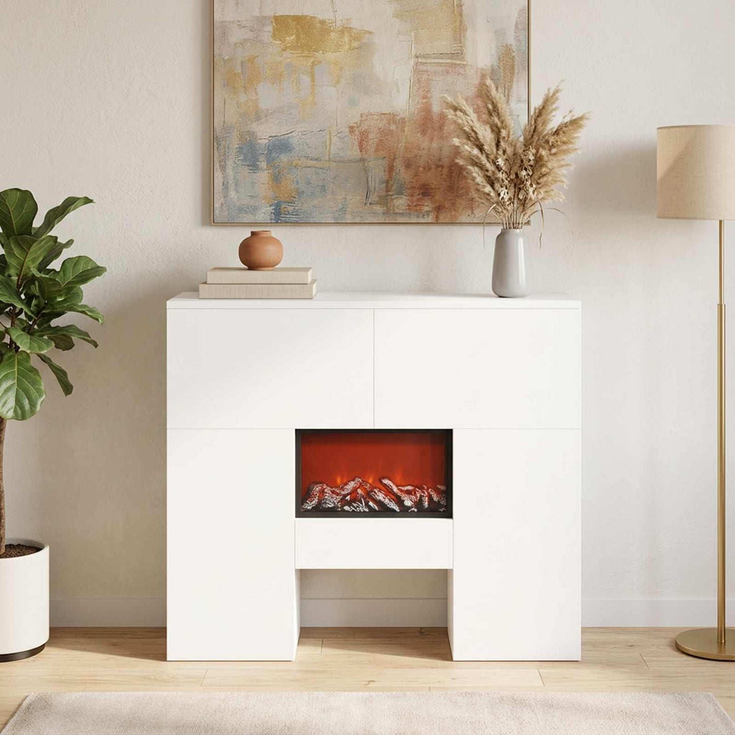 vidaXL Ηλεκτρικό τζάκι Λευκό 75 x 24,5 x 75 cm Επεξεργασμένο ξύλο