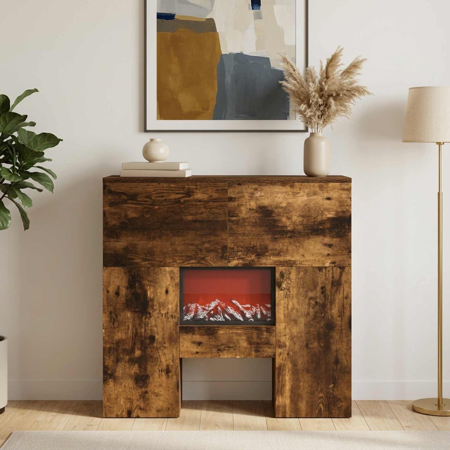 vidaXL Ηλεκτρικό τζάκι Καπνισμένο Ξύλο Δρυός 75 x 24,5 x 75 cm