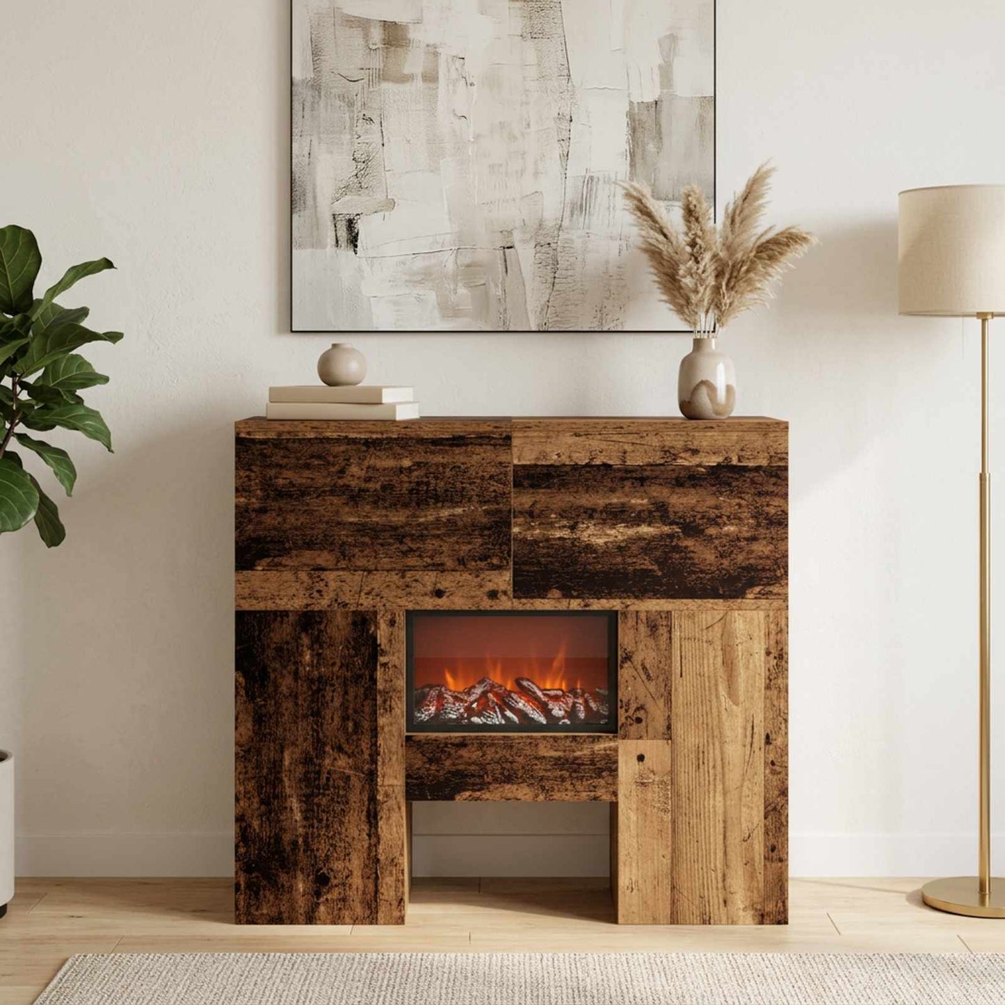 vidaXL Ηλεκτρικό τζάκι Παλαιωμένο ξύλο 75 x 24,5 x 75 cm
