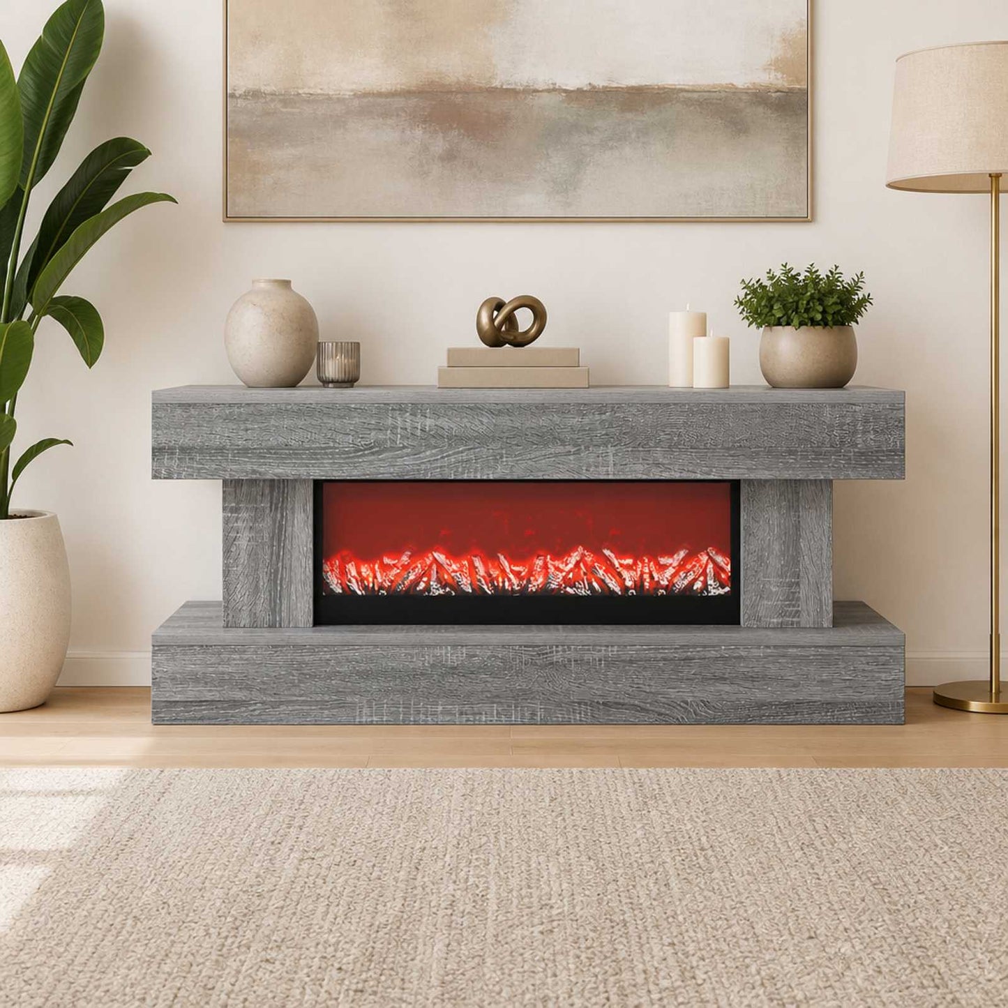 vidaXL Ηλεκτρικό τζάκι Γκρι Sonoma 100 x 30 x 44 cm Επεξεργασμένο ξύλο