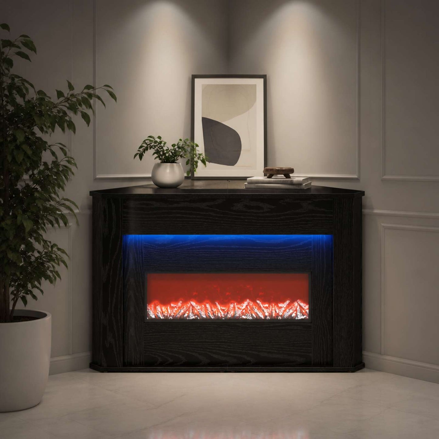vidaXL Τζάκι με ταινία LED Μαύρη Δρυς 95 x 42,5 x 60 cm