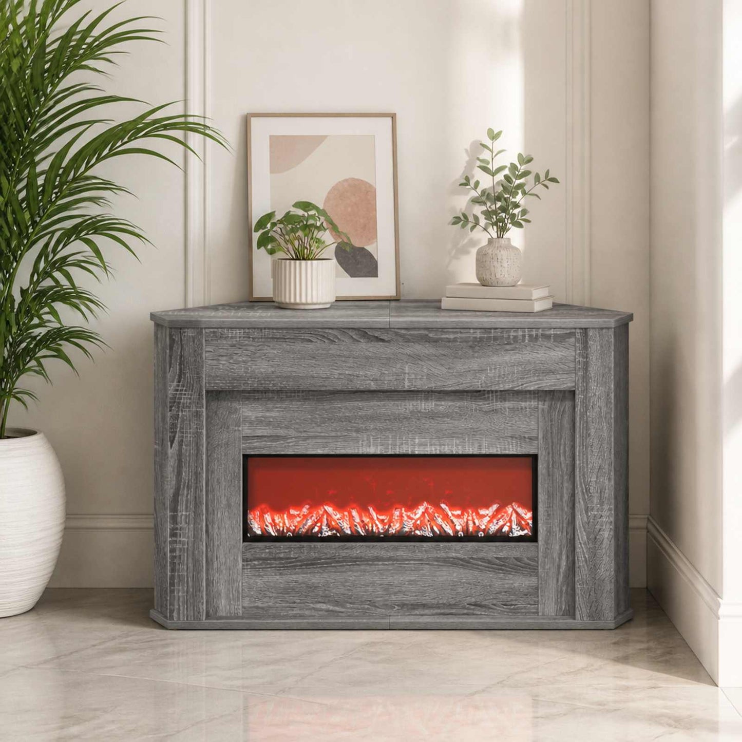 vidaXL Τζάκι με ταινία LED Γκρι Sonoma 95 x 42,5 x 60 cm