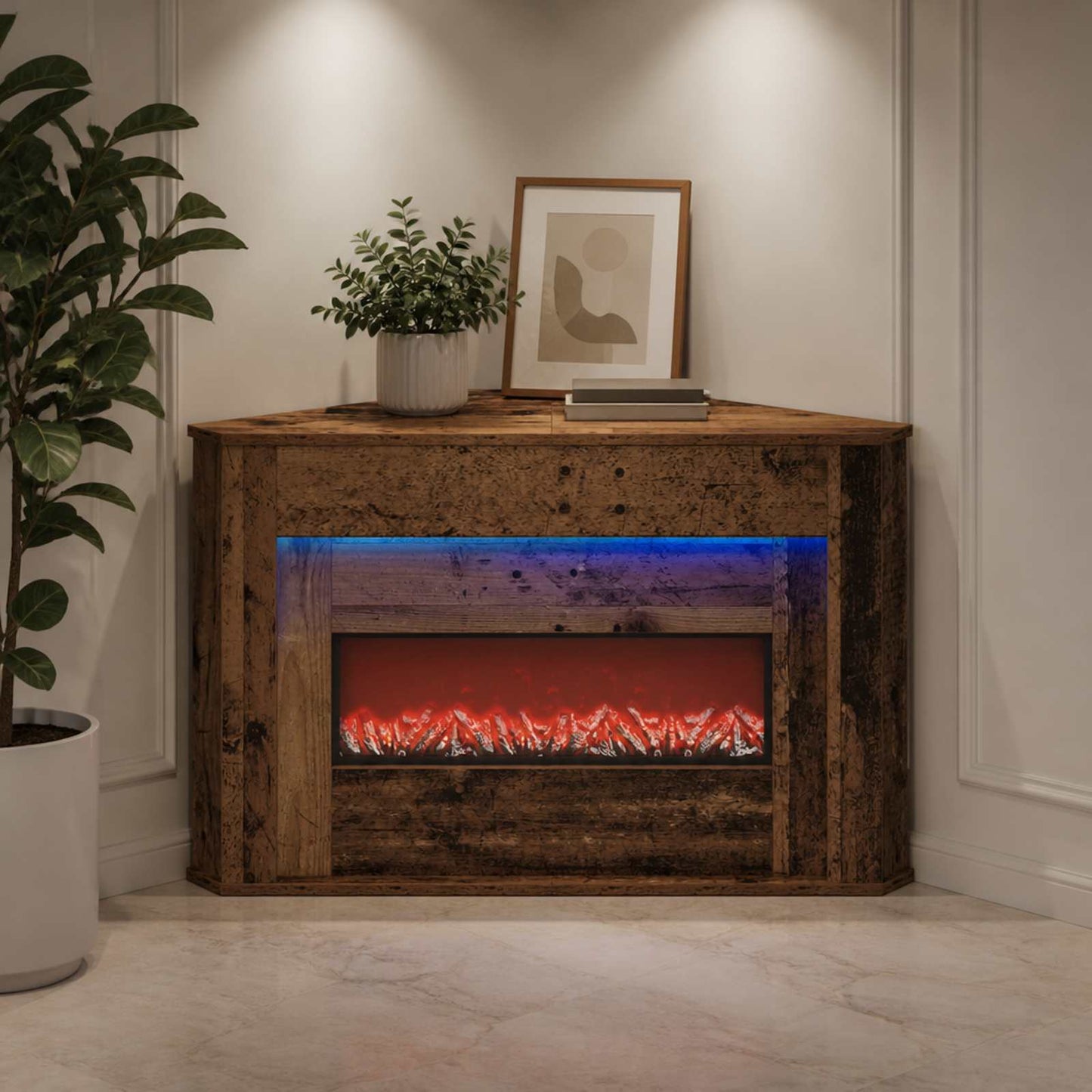 vidaXL Τζάκι με ταινία LED Παλαιωμένο ξύλο 95 x 42,5 x 60 cm