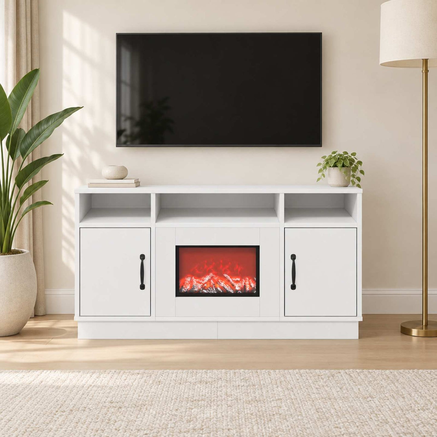 vidaXL Ηλεκτρικό τζάκι Λευκό 100 x 33 x 55 cm Επεξεργασμένο ξύλο
