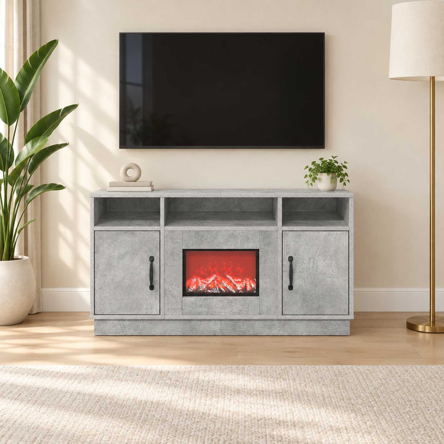 vidaXL Ηλεκτρικό τζάκι Σκυρόδεμα 100 x 33 x 55 cm Επεξεργασμένο ξύλο