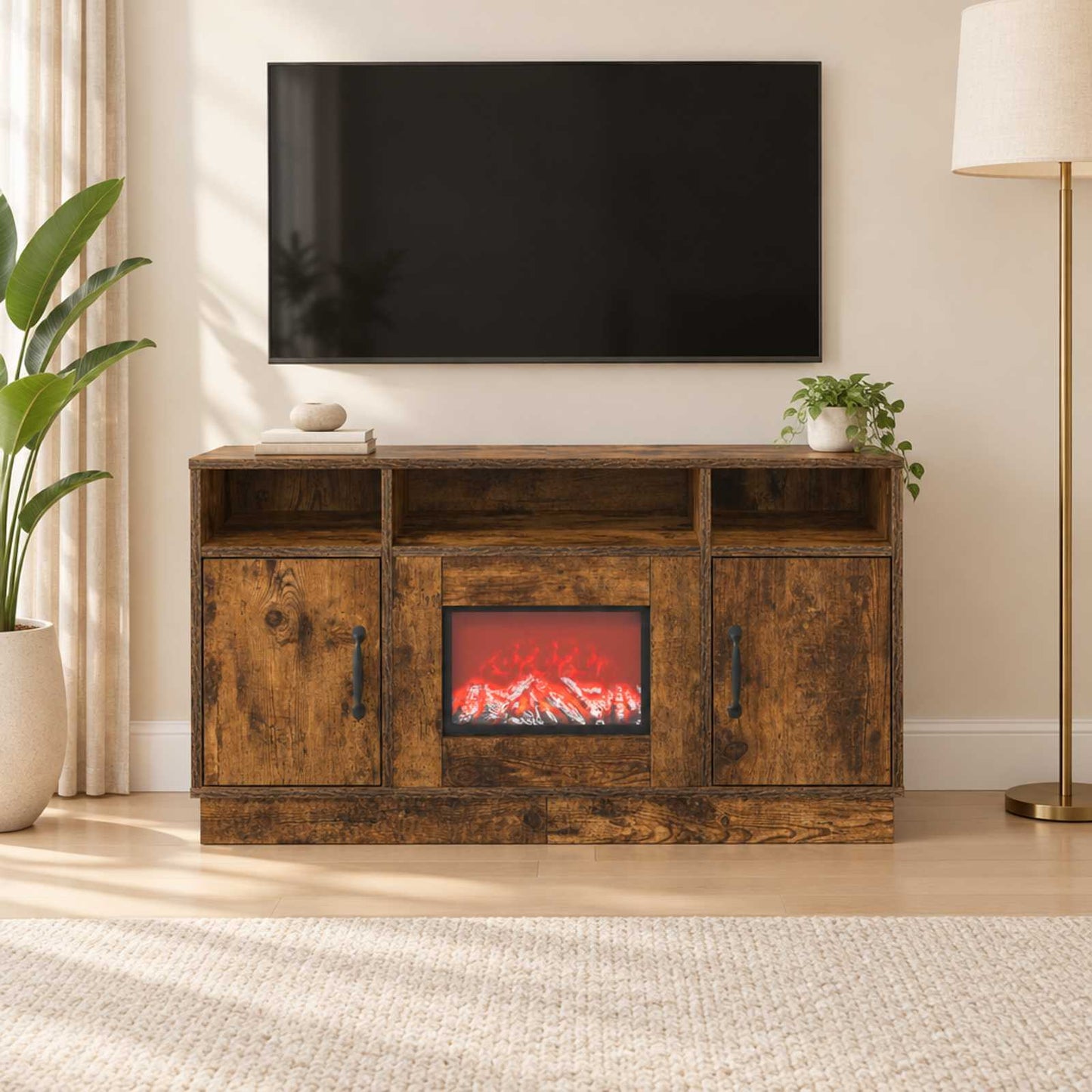 vidaXL Ηλεκτρικό τζάκι Καπνισμένο Ξύλο Δρυός 100 x 33 x 55 cm
