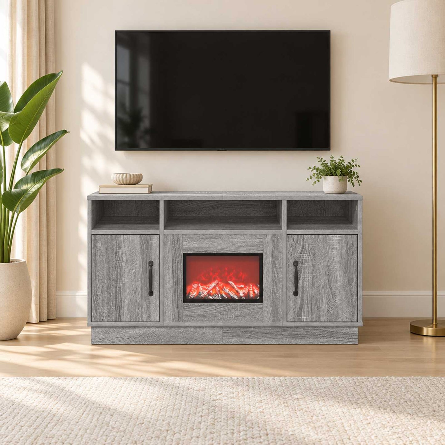 vidaXL Ηλεκτρικό τζάκι Γκρι Sonoma 100 x 33 x 55 cm Επεξεργασμένο ξύλο