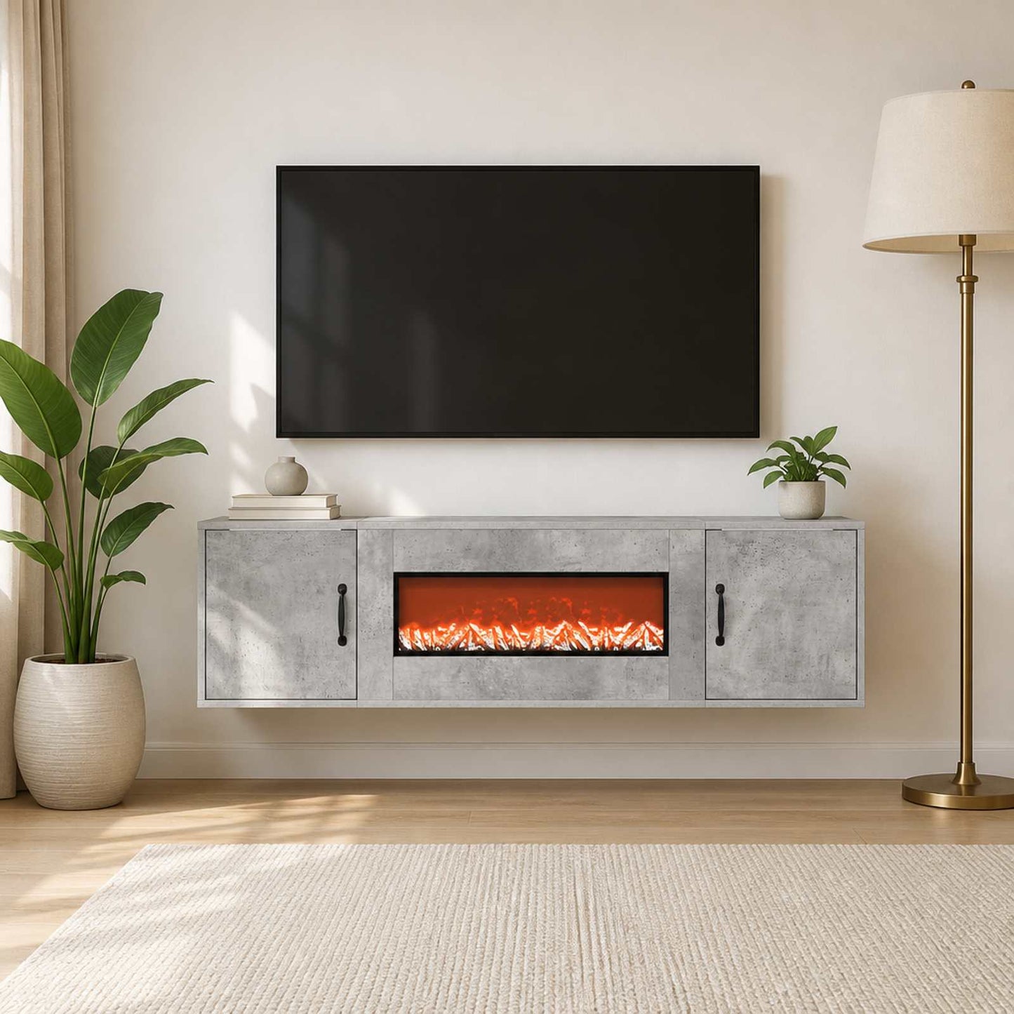 vidaXL Ηλεκτρικό τζάκι Σκυρόδεμα 140,5 x 30 x 39 cm Επεξεργασμένο ξύλο