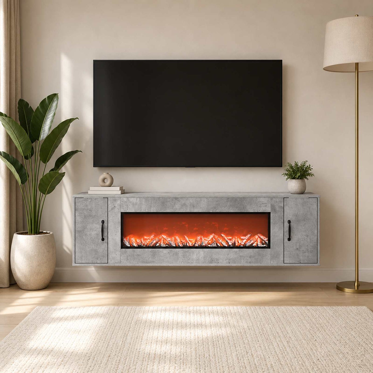 vidaXL Ηλεκτρικό τζάκι Σκυρόδεμα 155 x 30 x 44 cm Επεξεργασμένο ξύλο