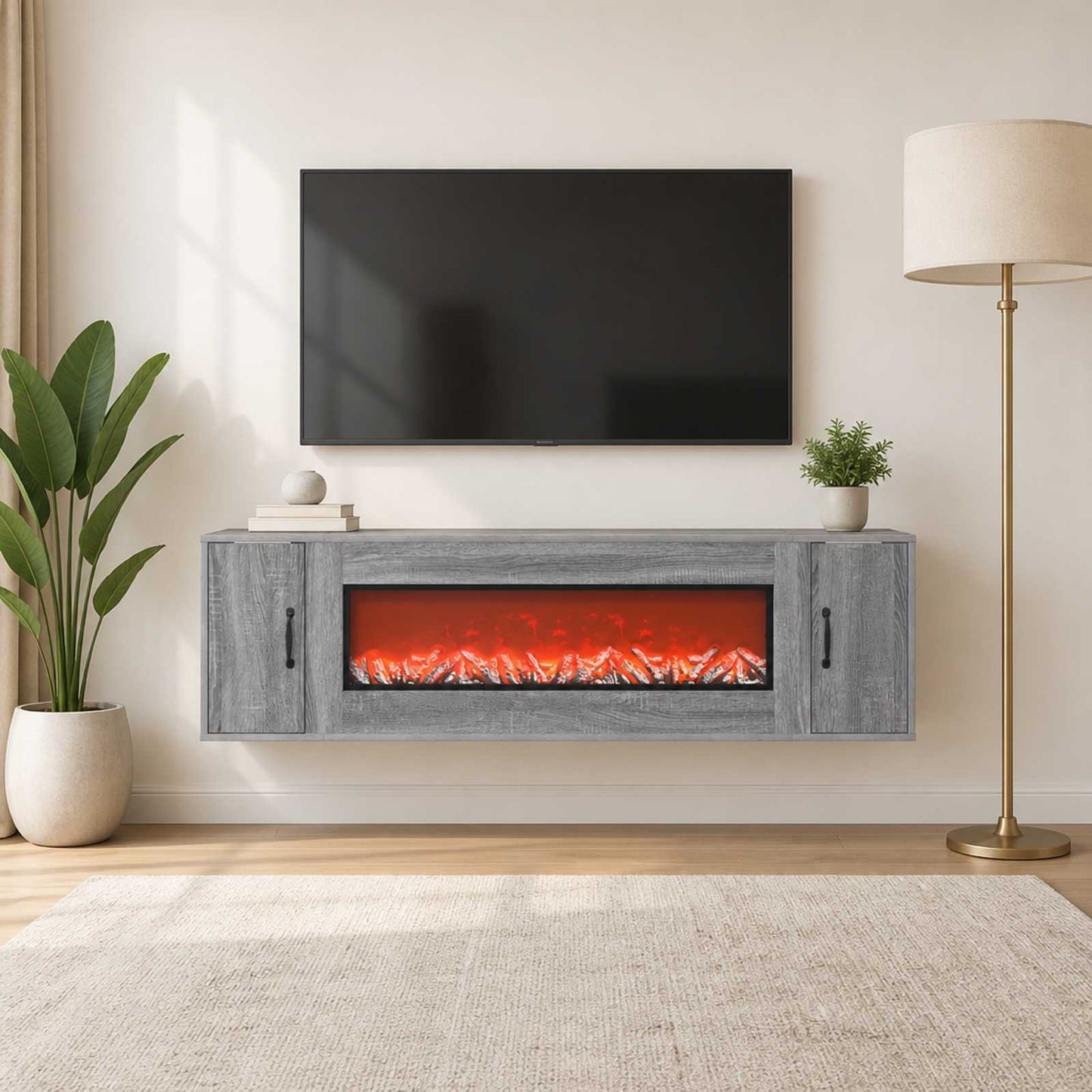 vidaXL Ηλεκτρικό τζάκι Γκρι Sonoma 155 x 30 x 44 cm Επεξεργασμένο ξύλο