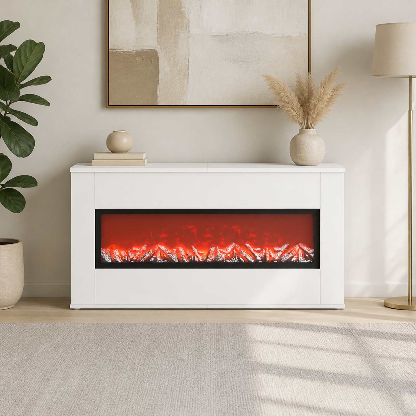 vidaXL Ηλεκτρικό τζάκι Λευκό 114 x 18 x 58,5 cm Επεξεργασμένο ξύλο