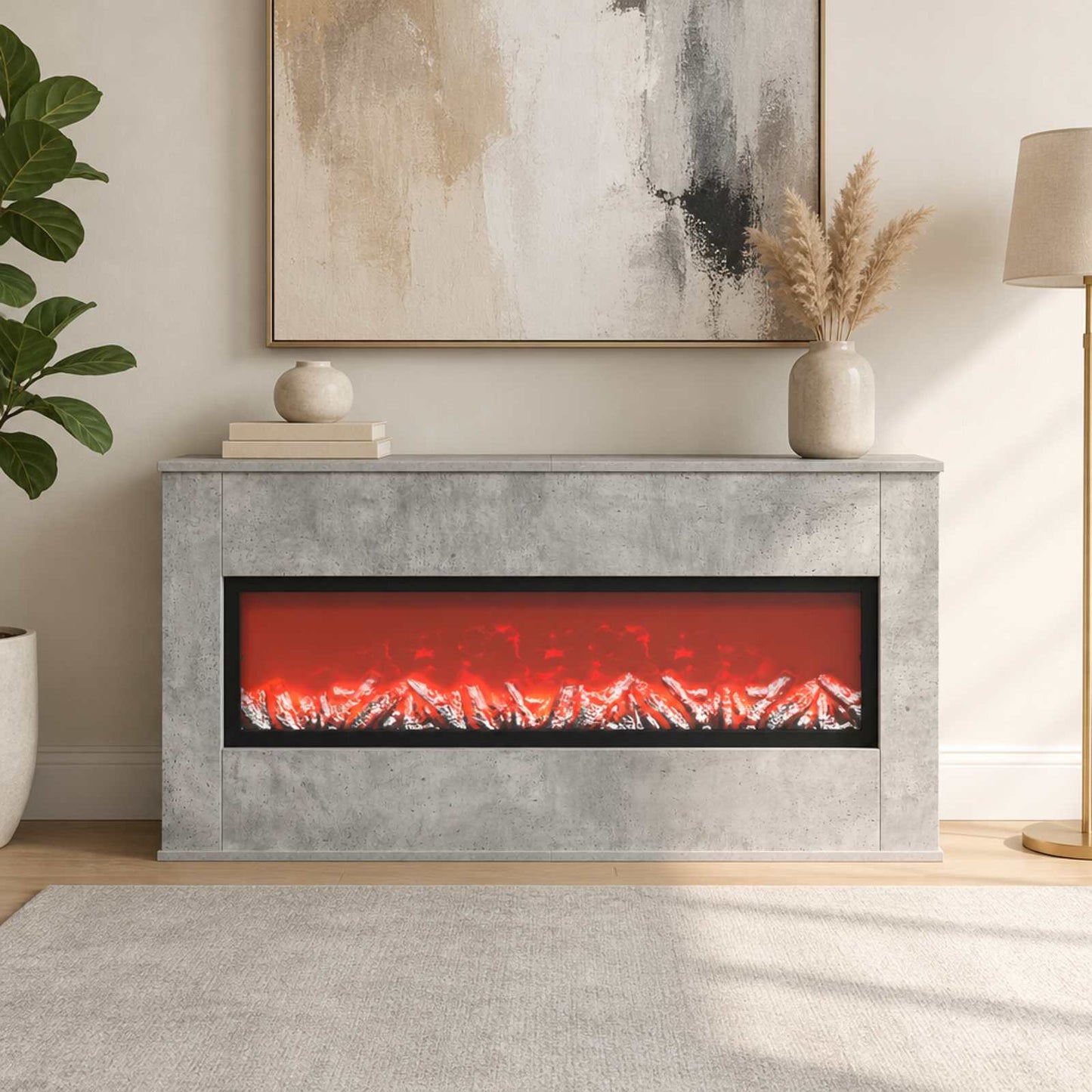 vidaXL Ηλεκτρικό τζάκι Σκυρόδεμα 114 x 18 x 58,5 cm Επεξεργασμένο ξύλο