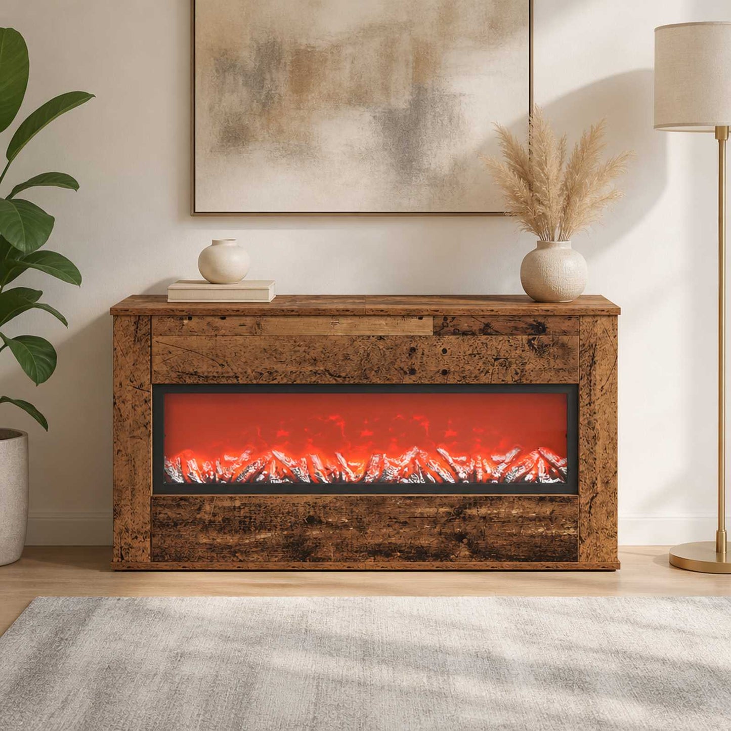 vidaXL Ηλεκτρικό τζάκι Παλαιωμένο ξύλο 114 x 18 x 58,5 cm