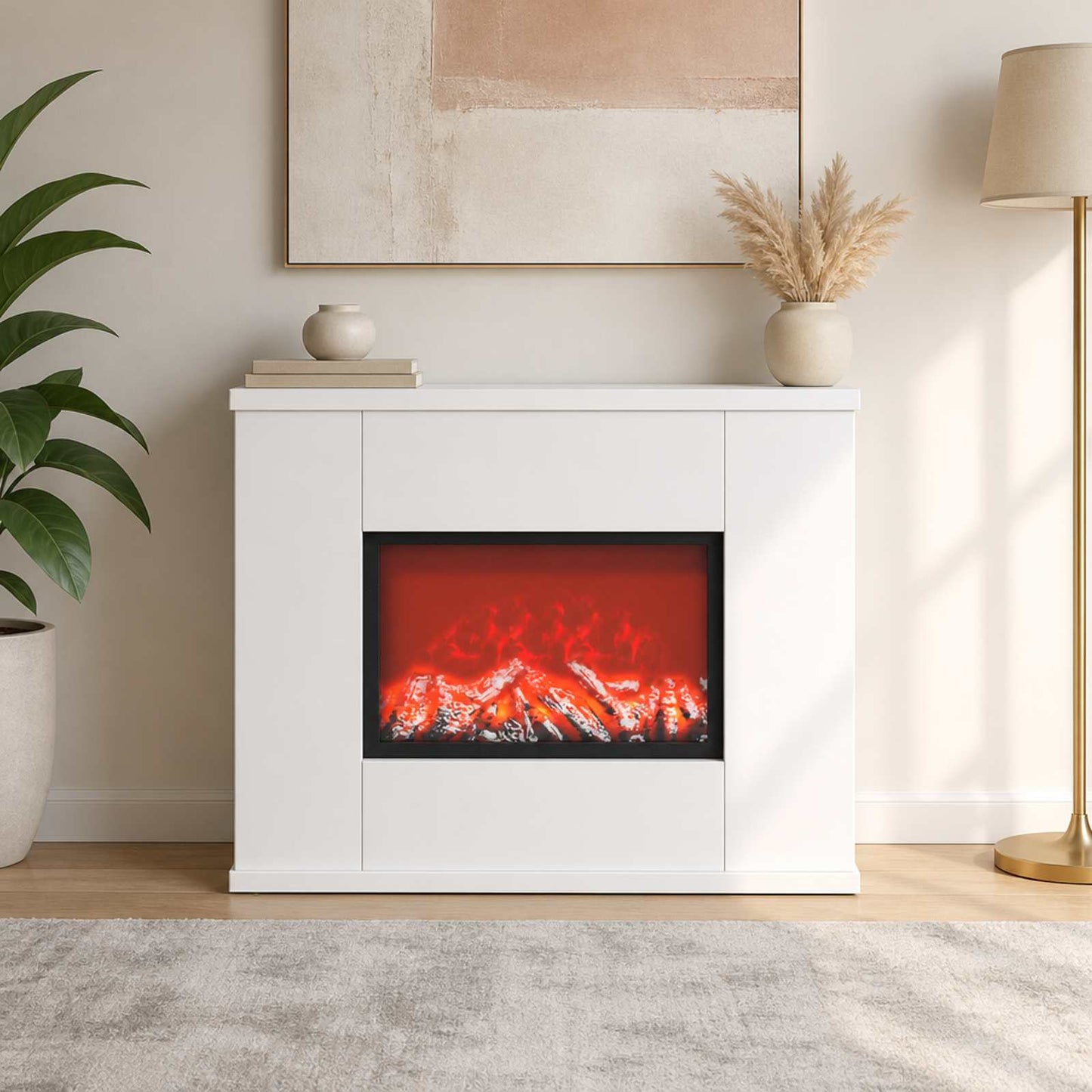 vidaXL Ηλεκτρικό τζάκι Λευκό 47 x 18 x 48 cm Επεξεργασμένο ξύλο