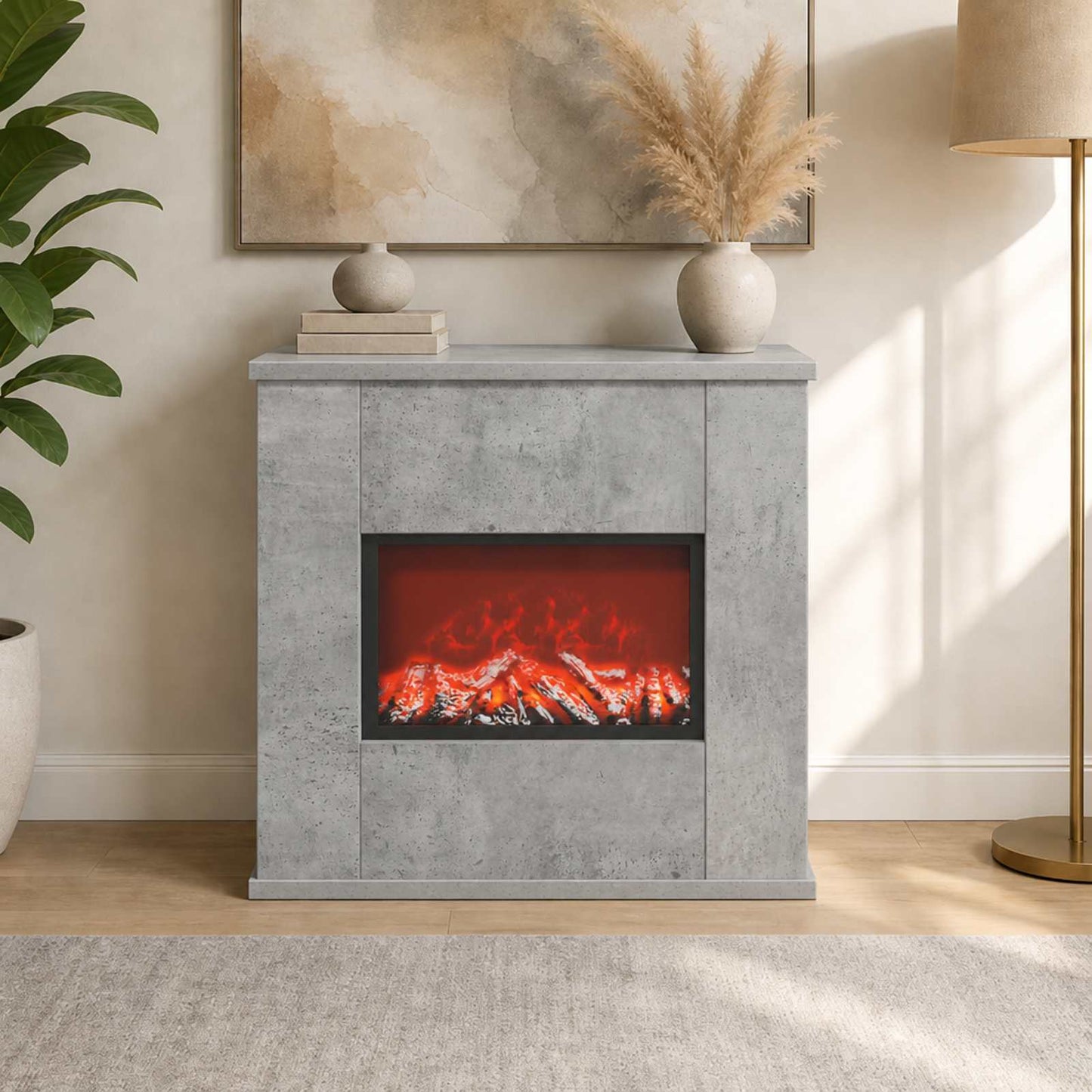 vidaXL Ηλεκτρικό τζάκι Σκυρόδεμα 47 x 18 x 48 cm Επεξεργασμένο ξύλο