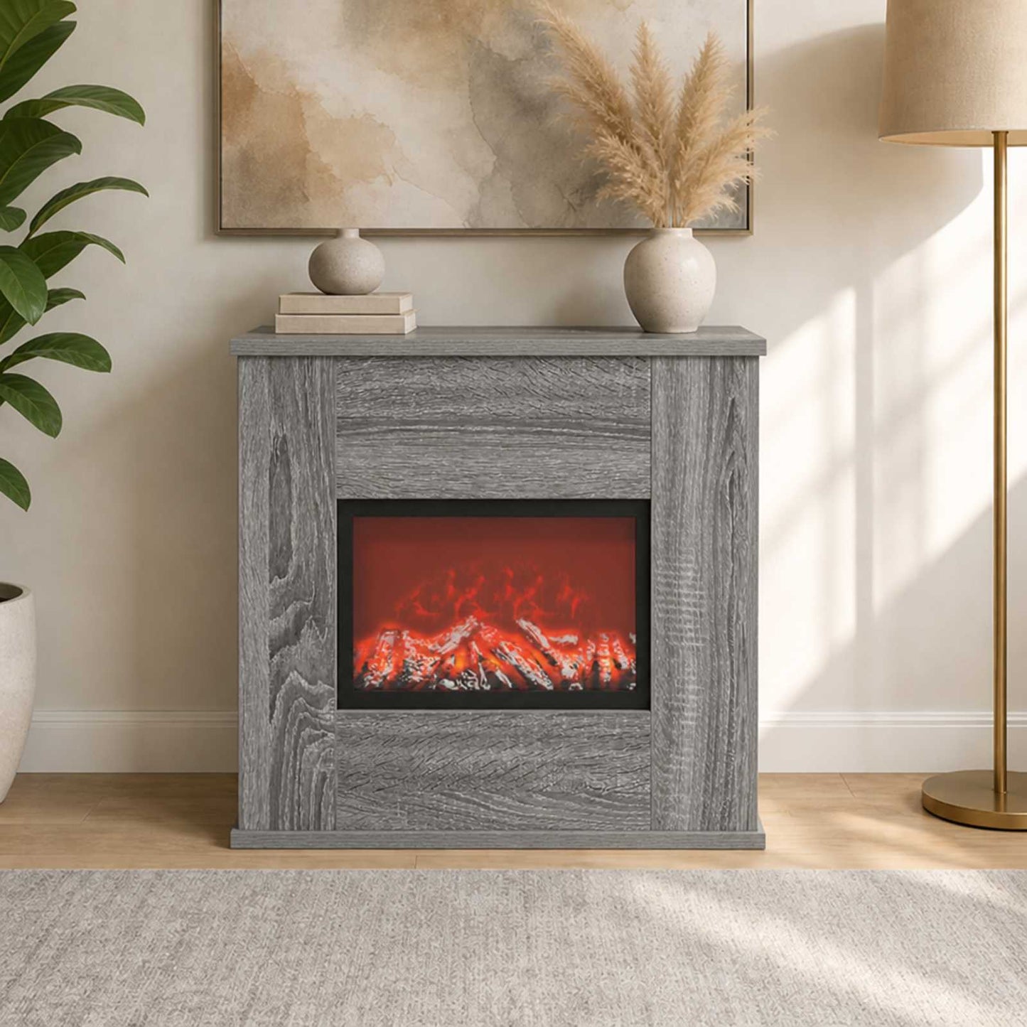 vidaXL Ηλεκτρικό τζάκι Γκρι Sonoma 47 x 18 x 48 cm Επεξεργασμένο ξύλο