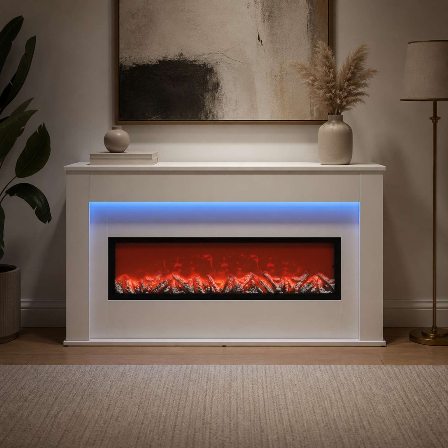 vidaXL Τζάκι με ταινία LED Λευκό 130 x 20 x 69,5 cm Επεξεργασμένο ξύλο