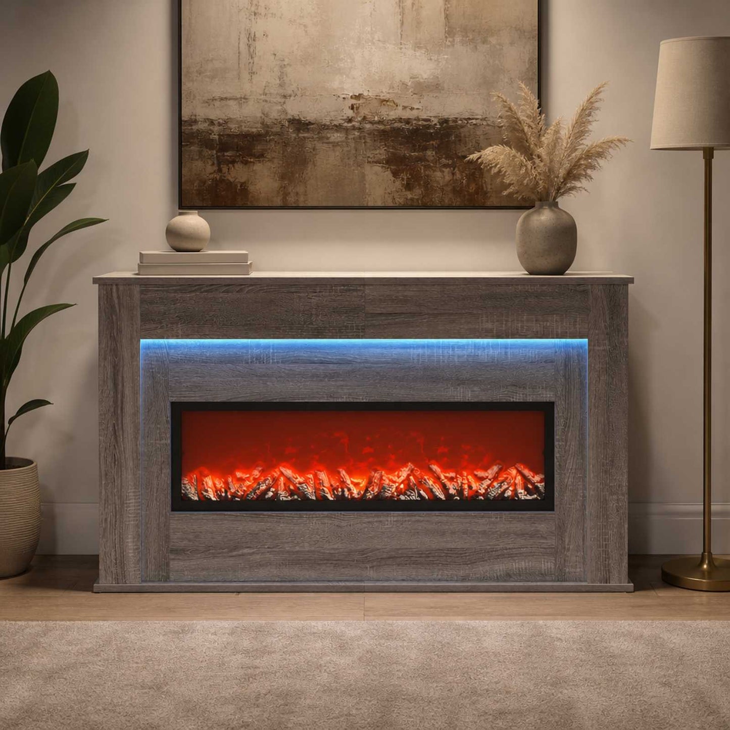 vidaXL Τζάκι με ταινία LED Γκρι Sonoma 130 x 20 x 69,5 cm