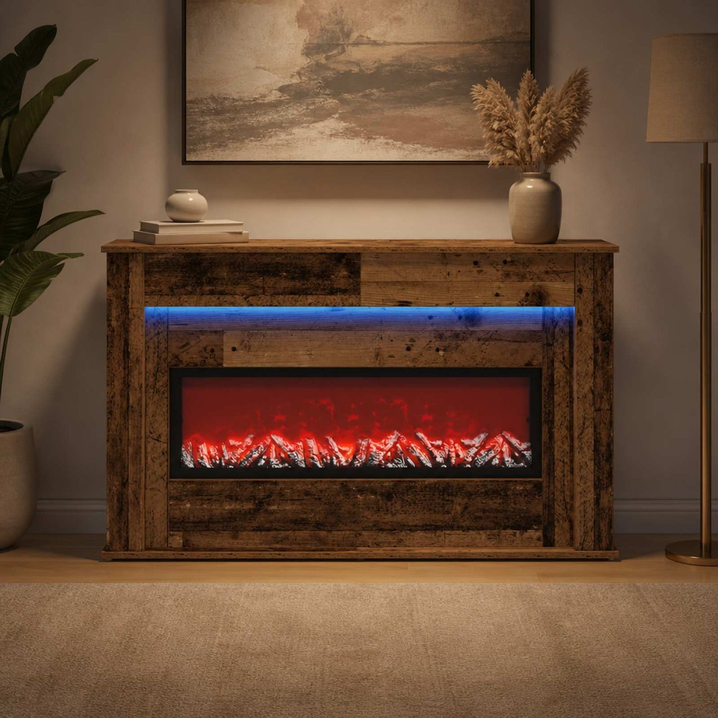 vidaXL Τζάκι με ταινία LED Παλαιωμένο ξύλο 130 x 20 x 69,5 cm