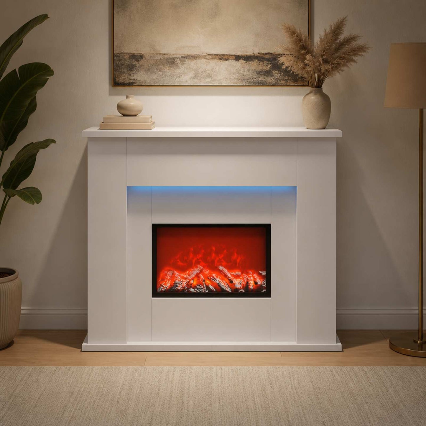 vidaXL Τζάκι με ταινία LED Λευκό 63 x 20 x 54,5 cm Επεξεργασμένο ξύλο